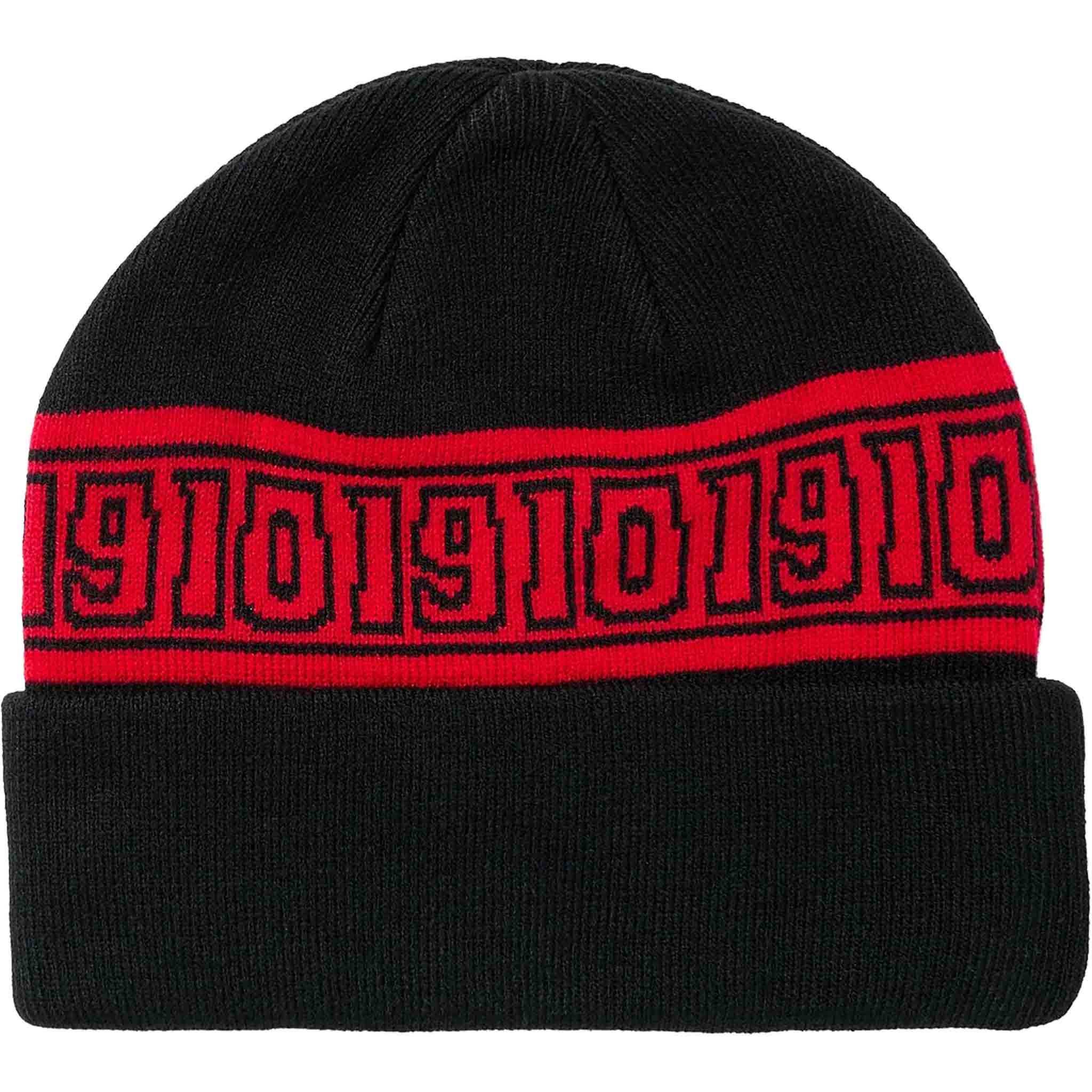 1910 3 Up Beanie Black Red Beanie