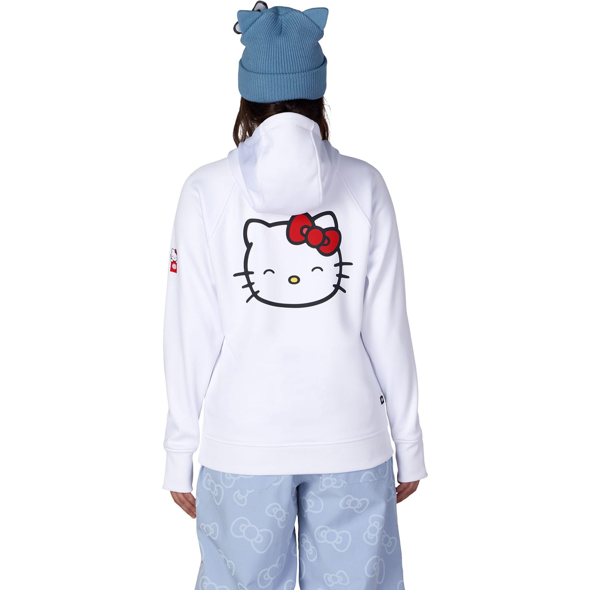 686 X Hello Kitty Women's Bonded Fleece Pullover Hoody White Red 2027 Sweatshirts