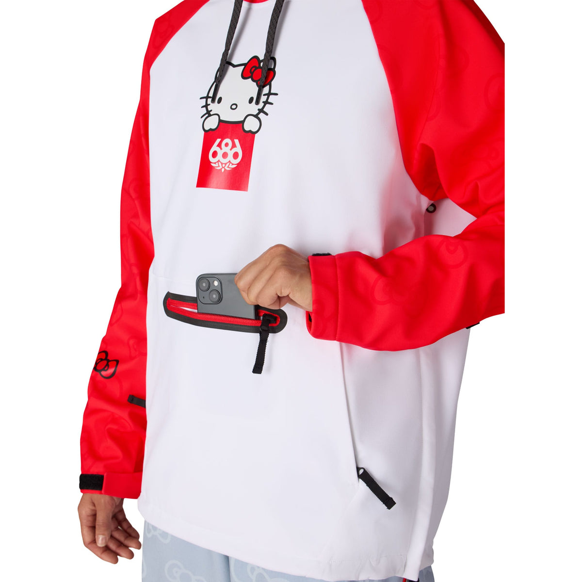 686 X Hello Kitty Women's Waterproof Hoody White Red 2027 Womens Snowboard Jackets