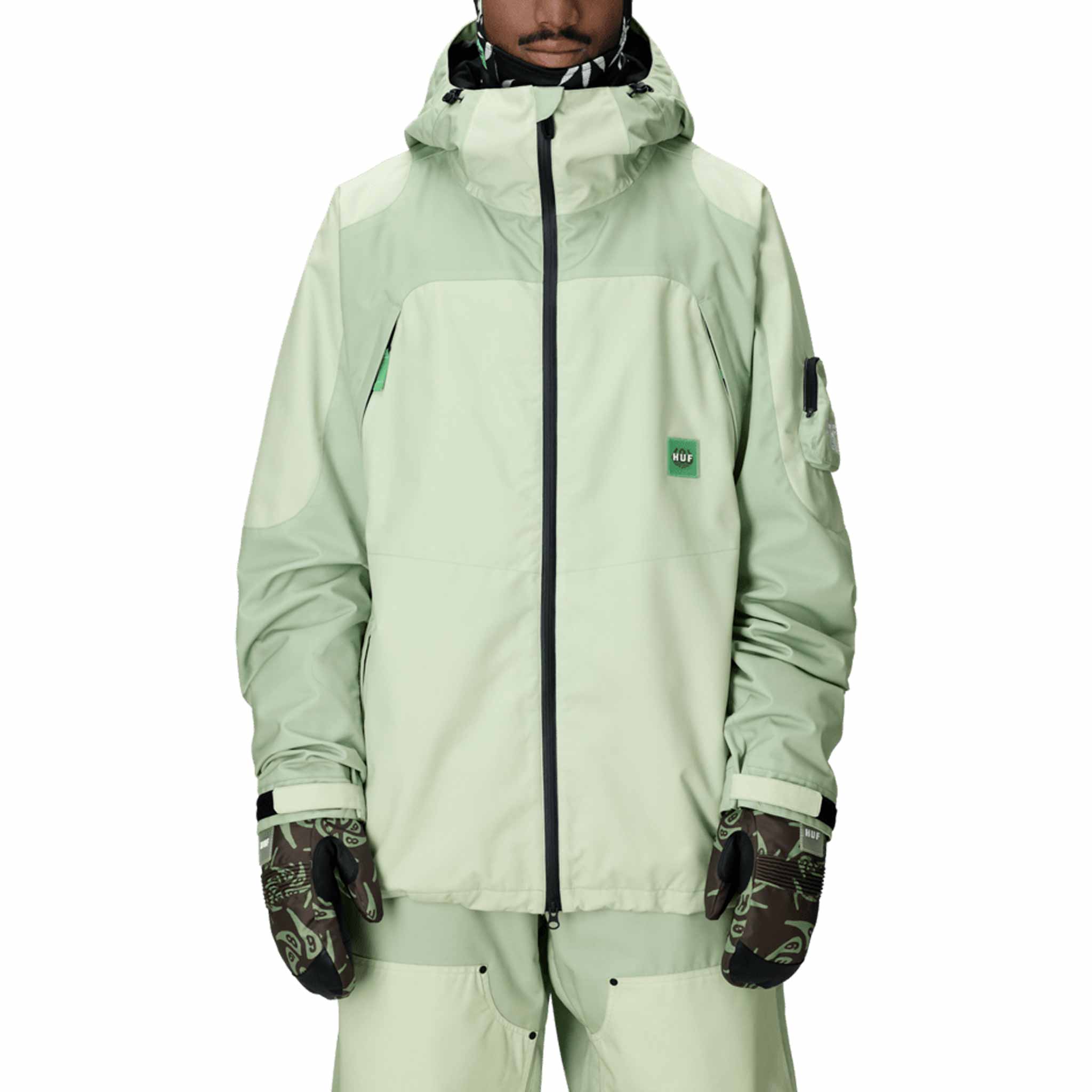 686 X Huf Double H Shell Jacket Huf Green Colorblock 2026 Mens Snowboard Coat