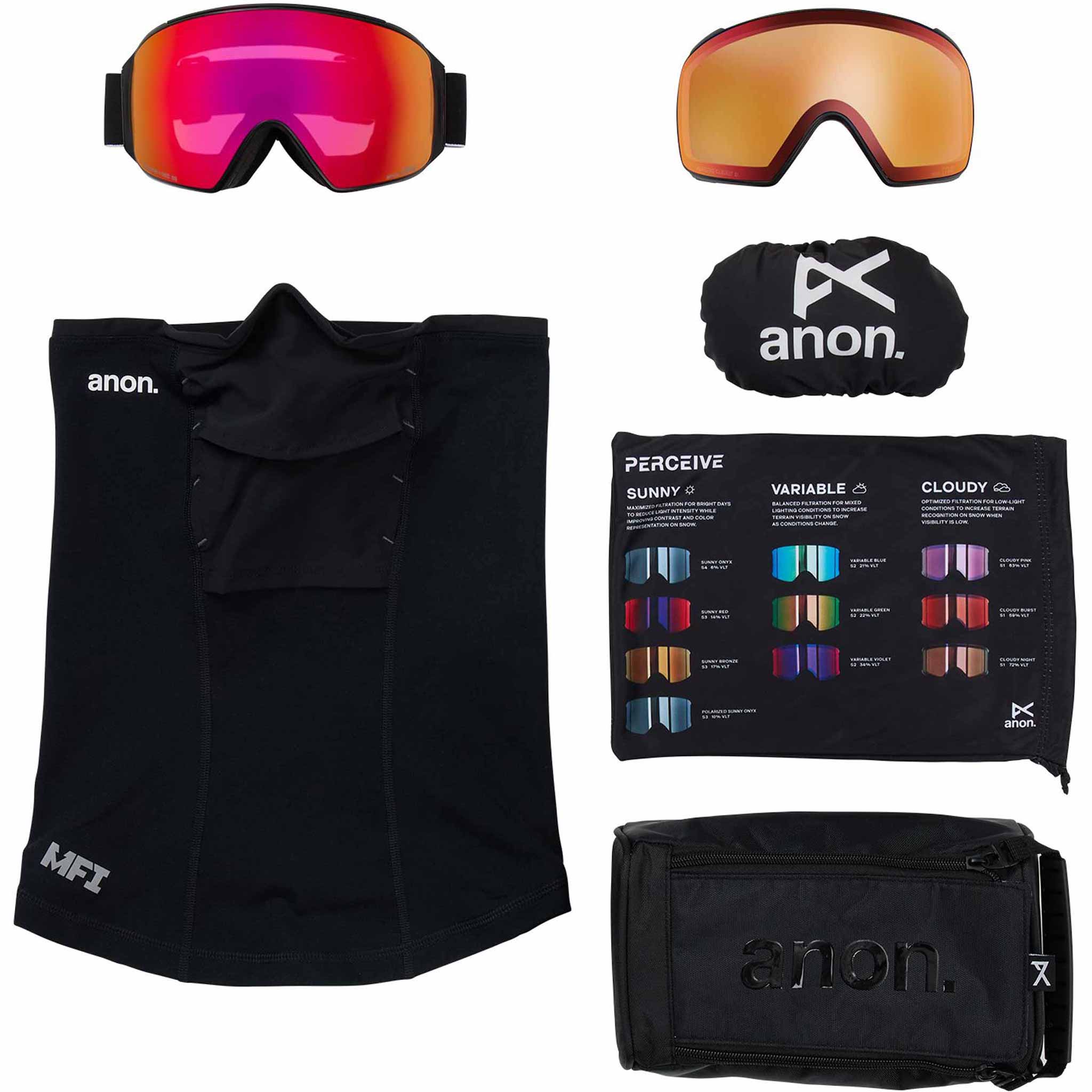 Anon M4 Toric Low Bridge Goggle + Bonus Lens + MFI Face Mask Black Perceive Sunny Red 2026 Goggles