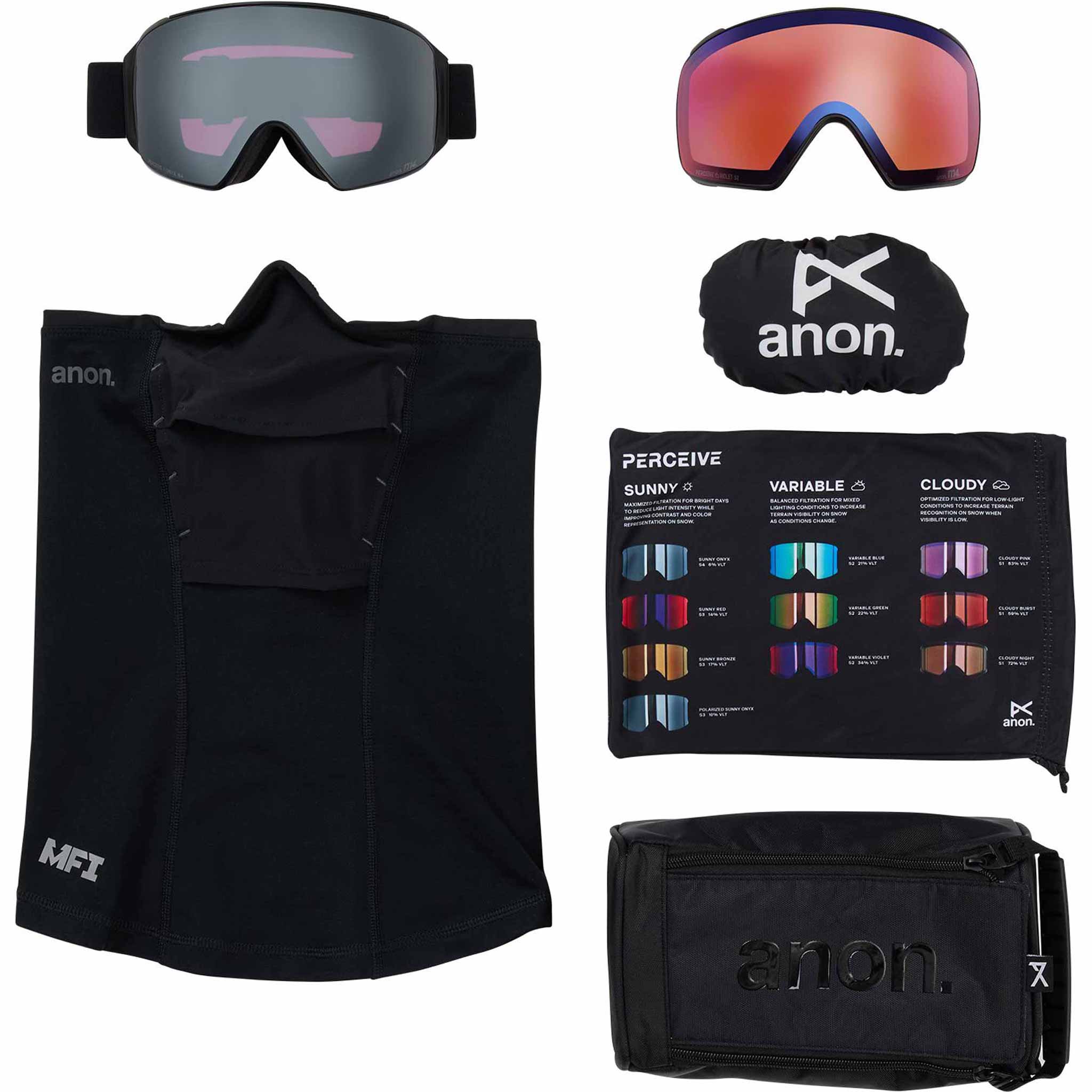 Anon M4 Toric Low Bridge Goggle + Bonus Lens + MFI Face Mask Smoke Perceive Sunny Onyx 2026 Goggles