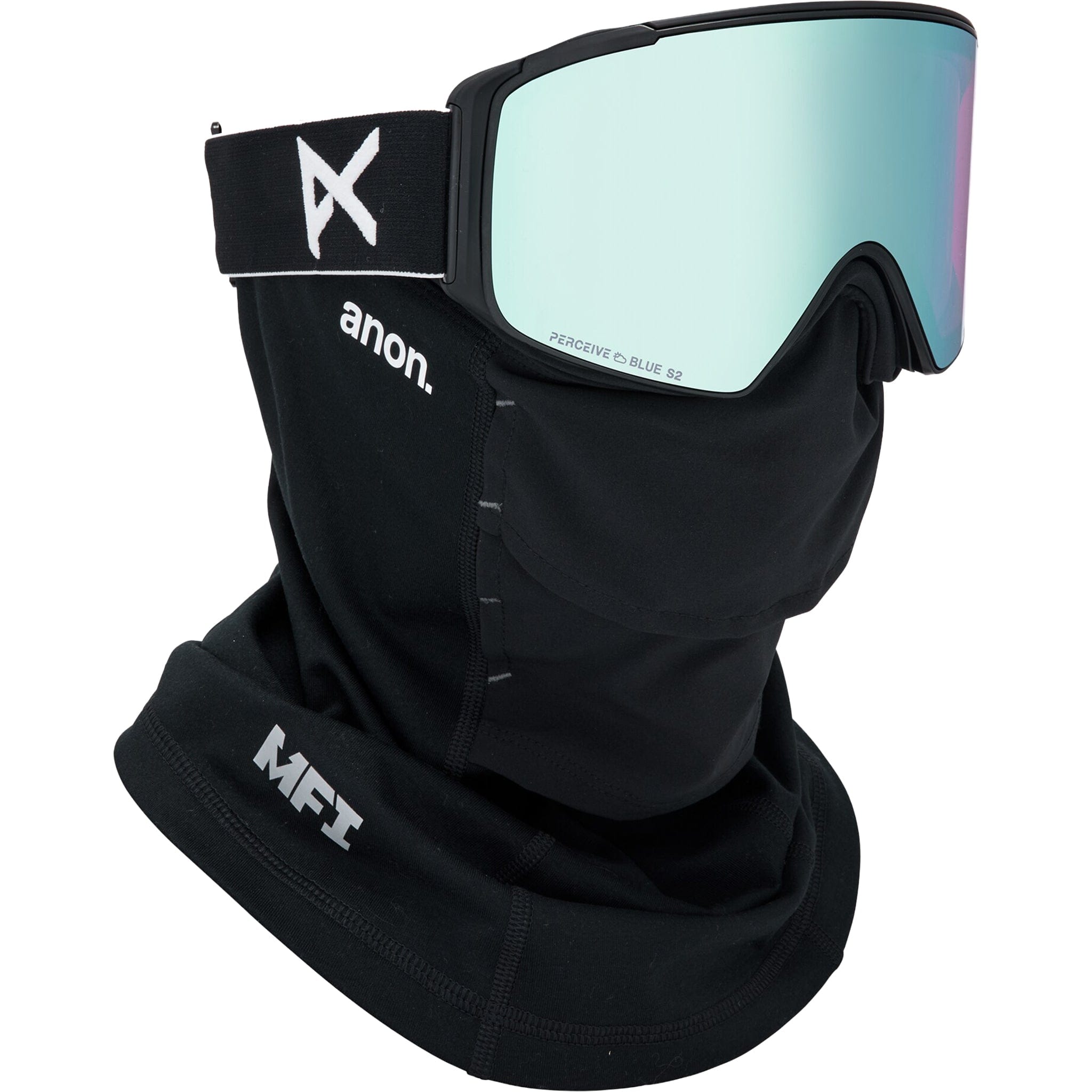Anon M4S Cylindrical Goggles Black Perceive Variable Blue + MFI Face Mask & Bonus Lens Goggles