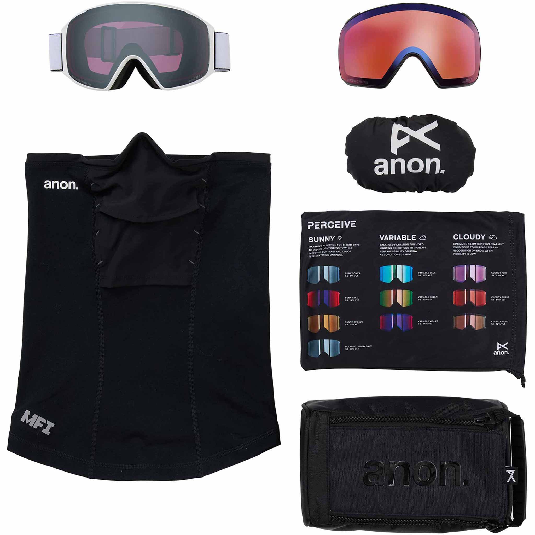 Anon M4S Toric Low Bridge Goggle + Bonus Lens + MFI Face Mask White Perceive Sunny Onyx 2026 Goggles