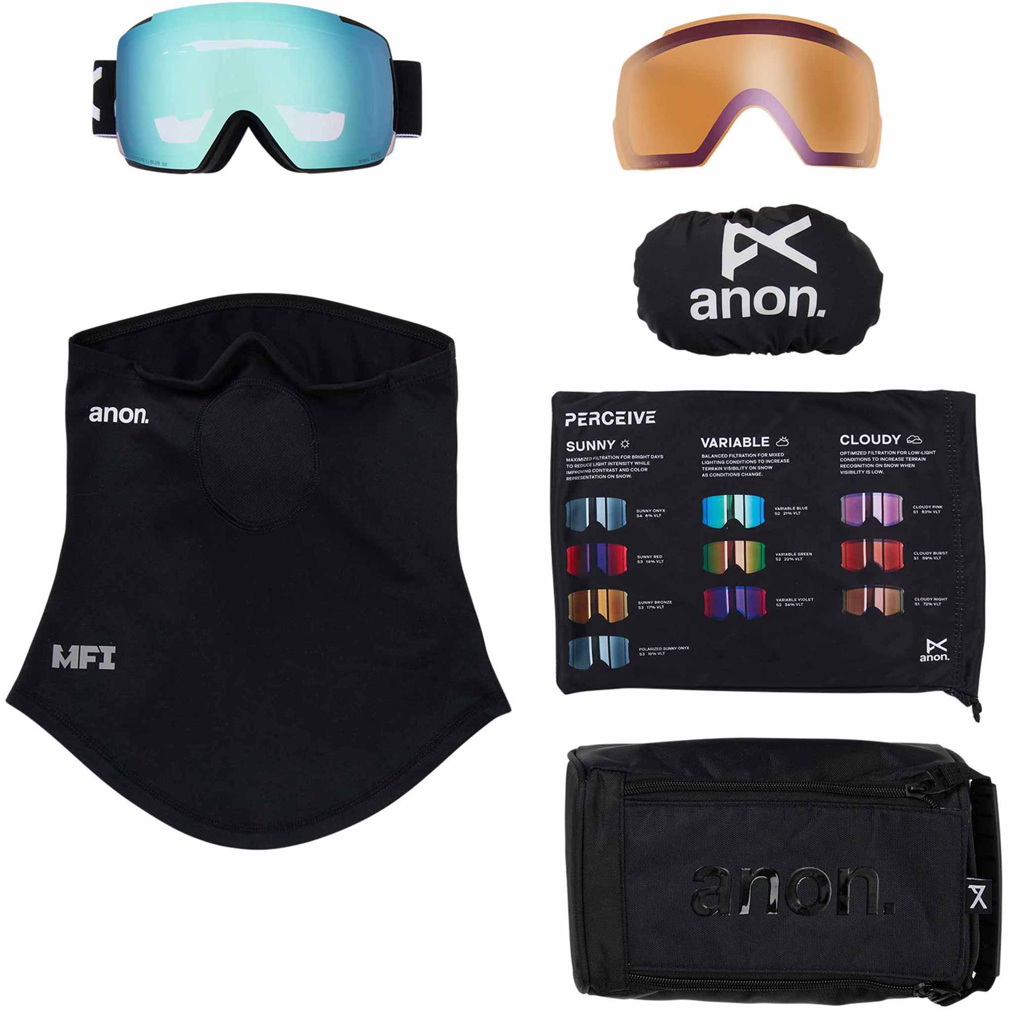 Anon M5 Low Bridge Goggle + Bonus Lens + MFI Face Mask Black Perceive Variable Blue 2026 Goggles