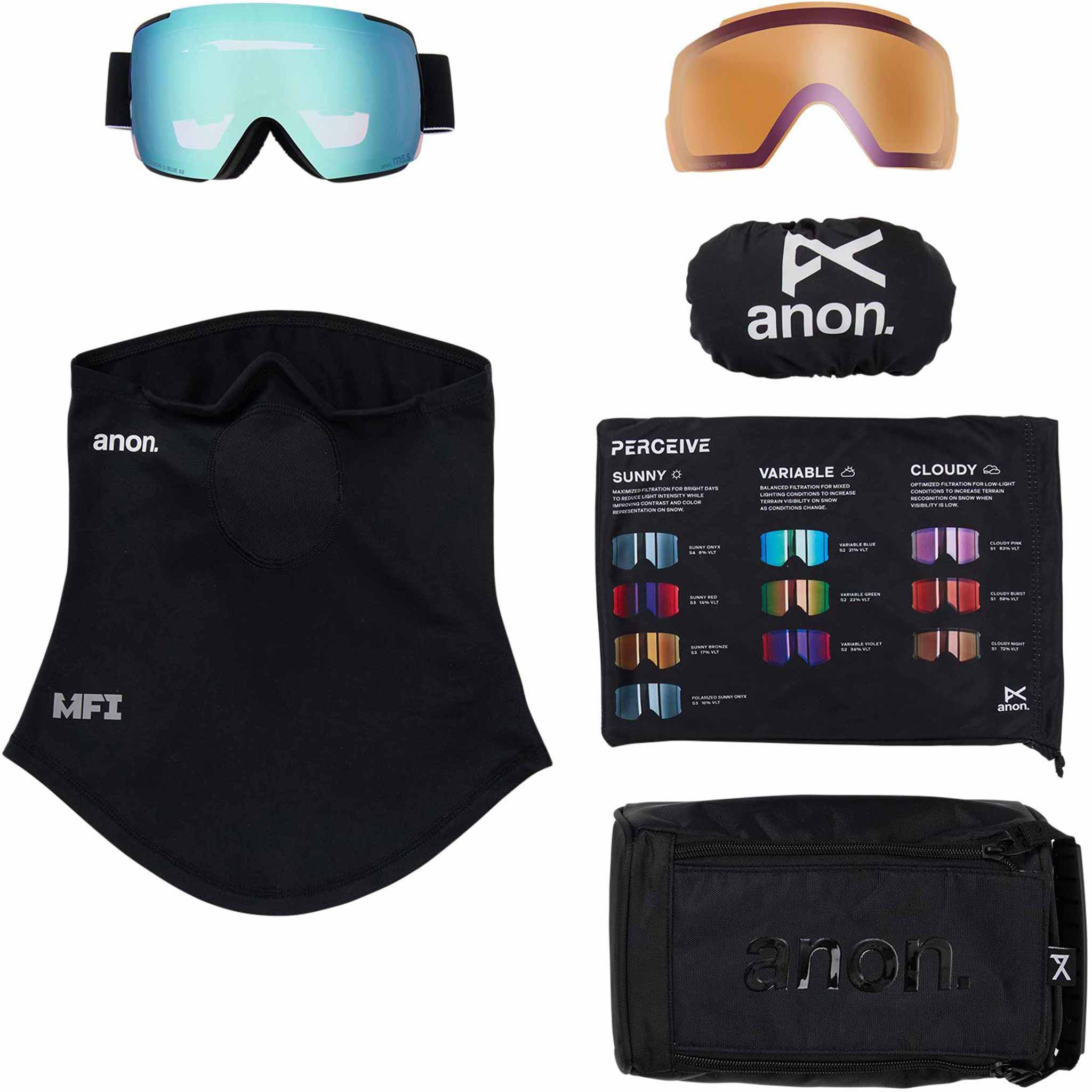 Anon M5S Low Bridge Goggle + Bonus Lens + MFI Face Mask Black Perceive Variable Blue 2026 Goggles