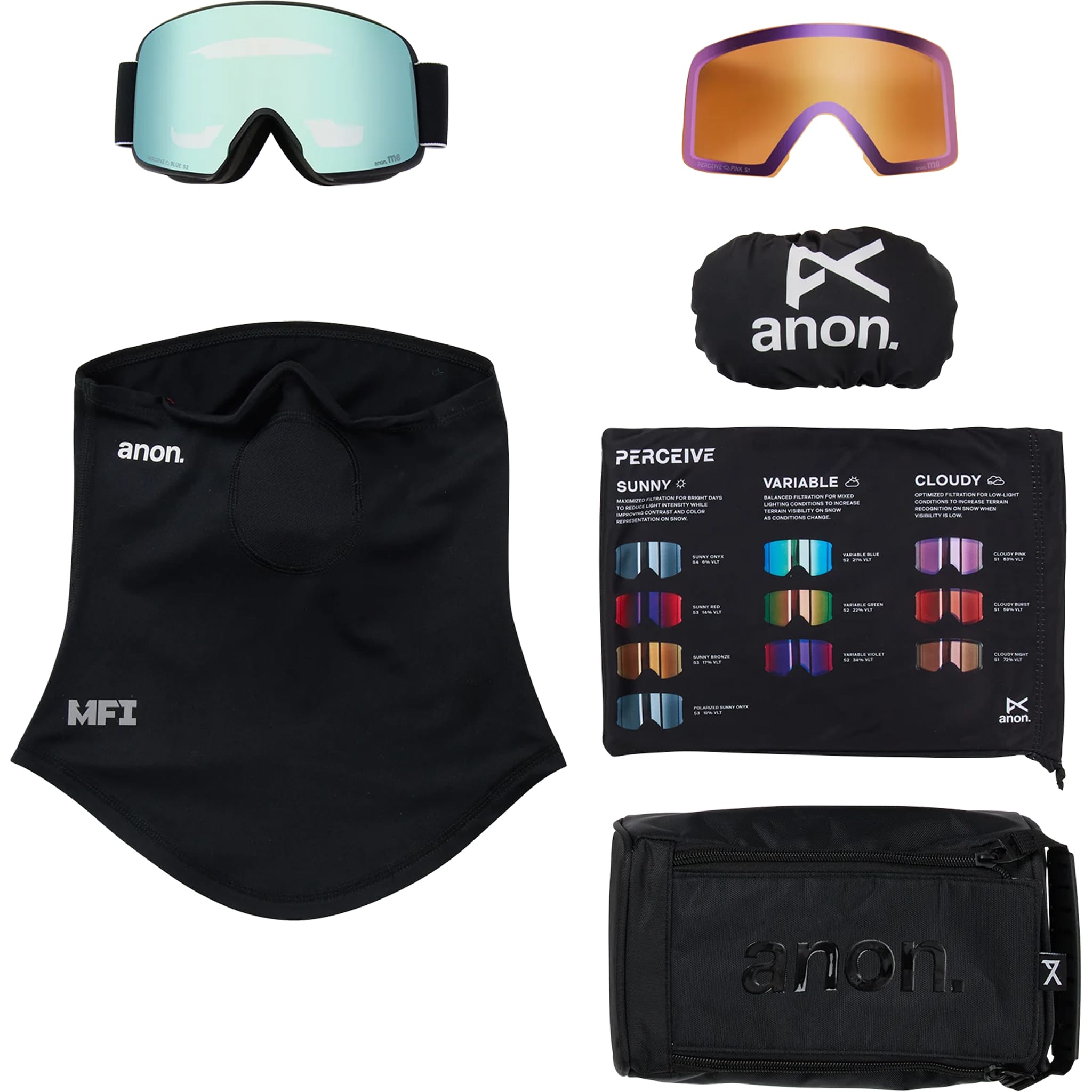 Anon M6 Goggle Black Perceive Variable Blue + Bonus Lens + MFI Face Mask 2027 Goggles