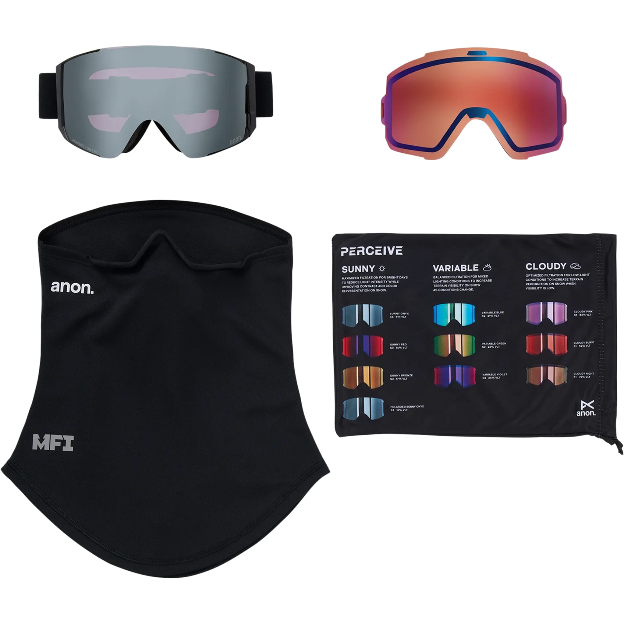 Anon Sync Goggle Smoke Perceive Sunny Onyx + Bonus Lens + MFI Face Mask 2027 Goggles