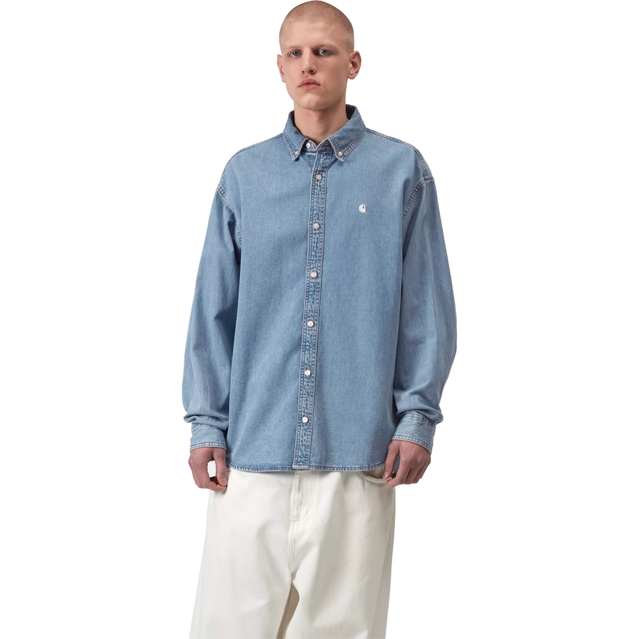 Carhartt WIP Lucas Long Sleev Shirt Blue Bleached Button Up