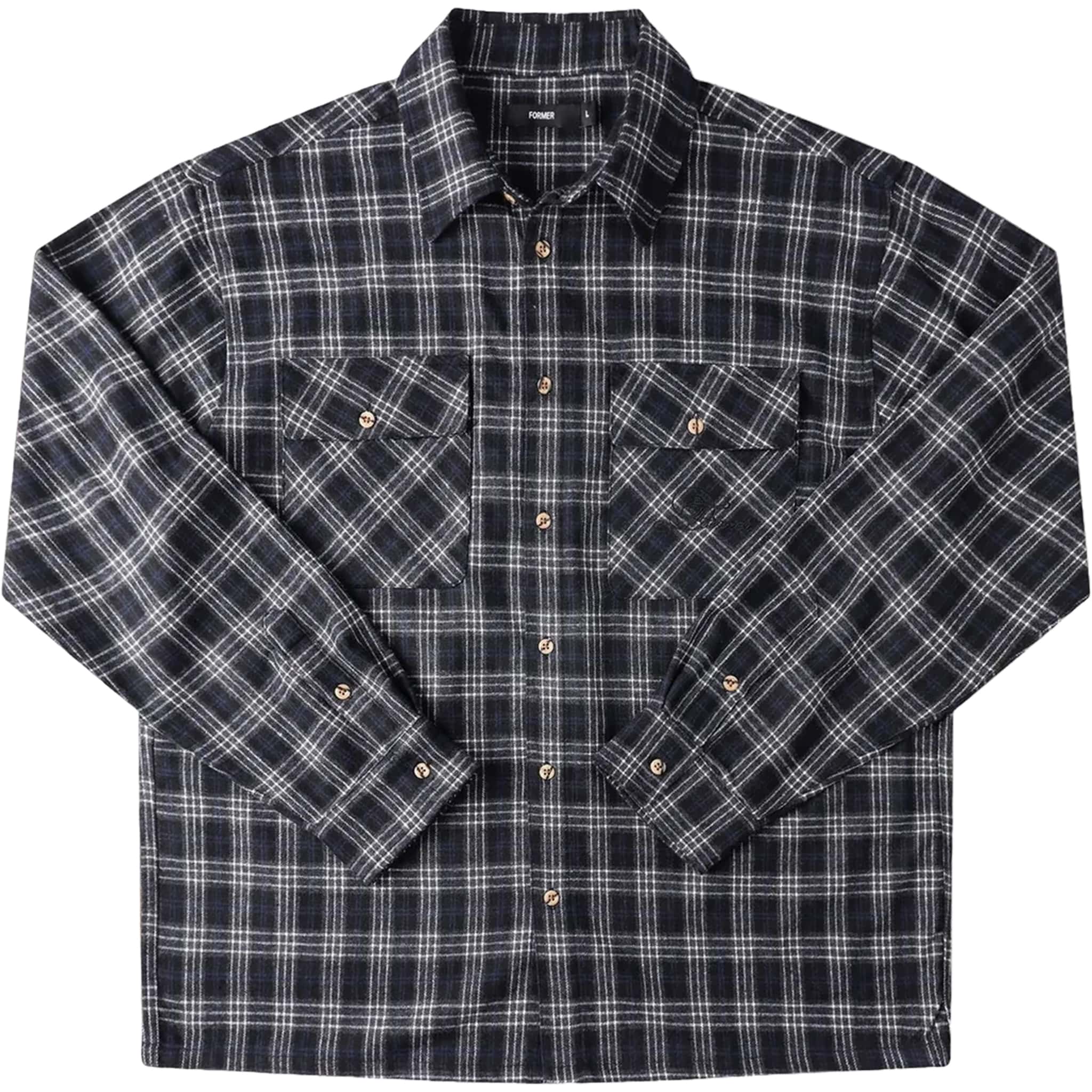 Former Vivian Flannel LS Shirt Black Grey Button Up