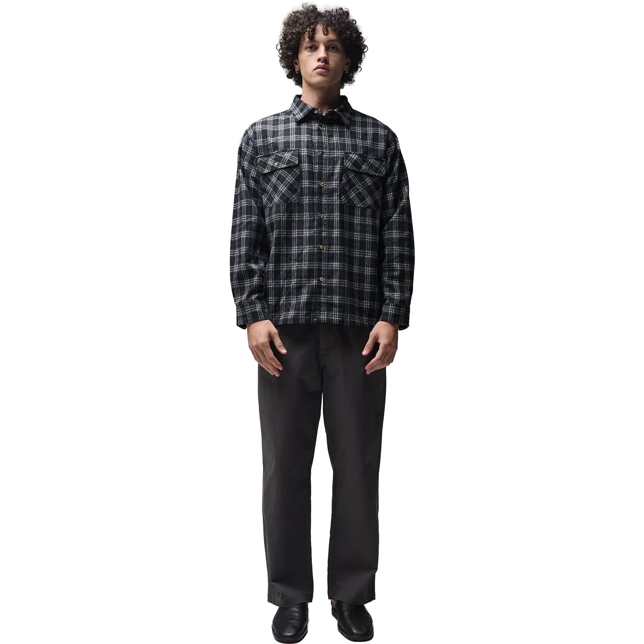 Former Vivian Flannel LS Shirt Black Grey Button Up