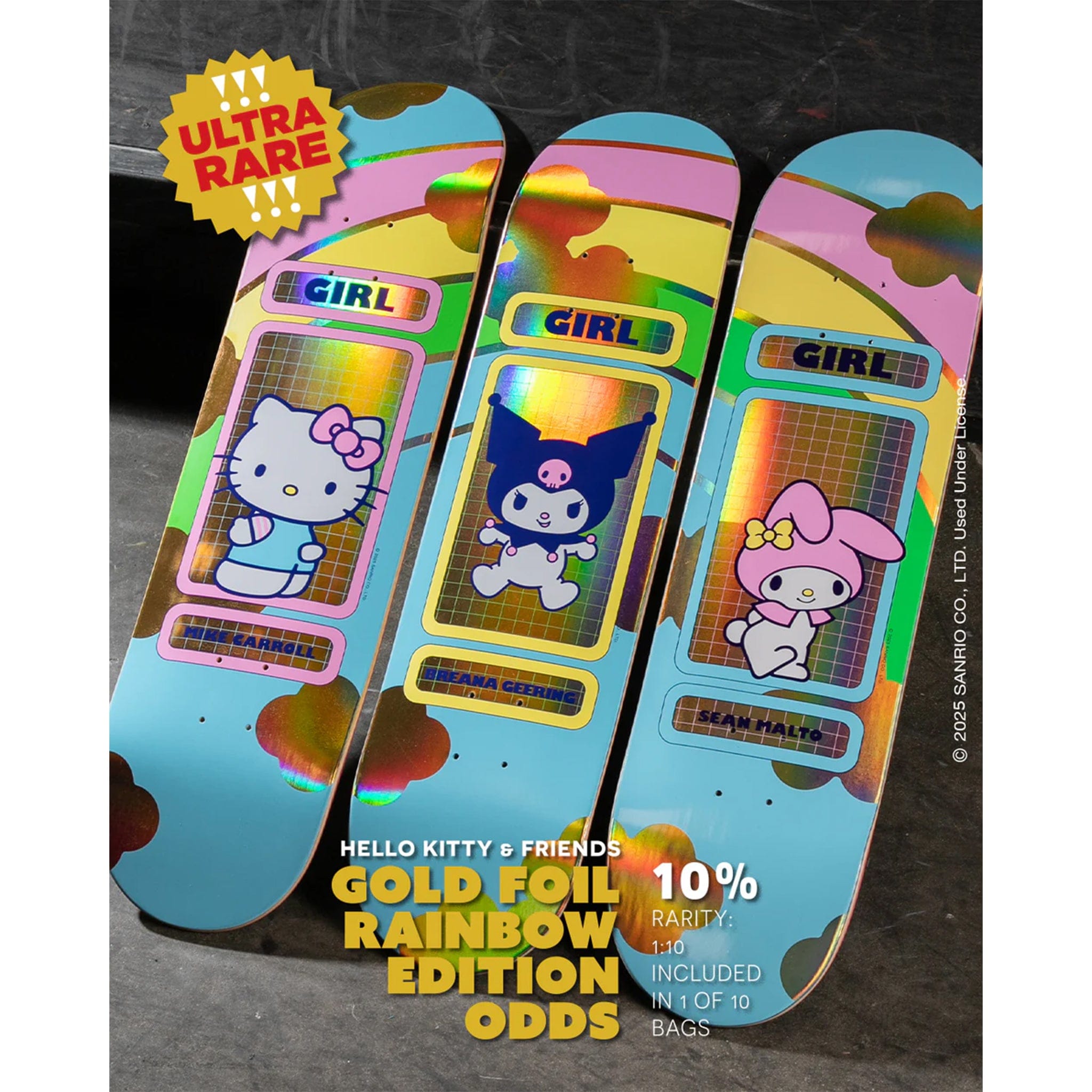 Girl X Hello Kitty & Friends Carroll Rainbow Blind Bag Skateboard Deck 8.5" Skateboard