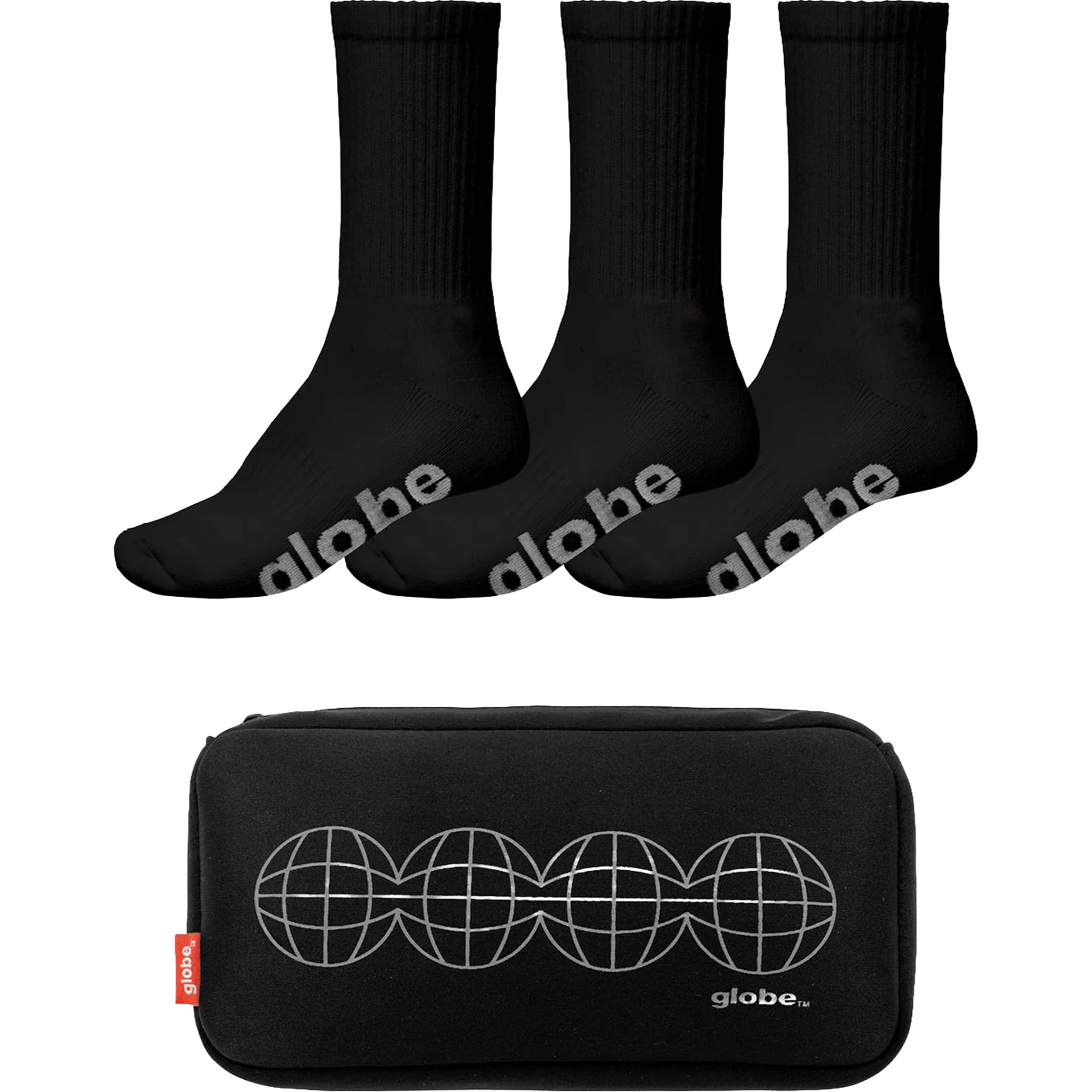 Globe OG Stealth Hi Crew Sock 3-Pack w Case Black Socks