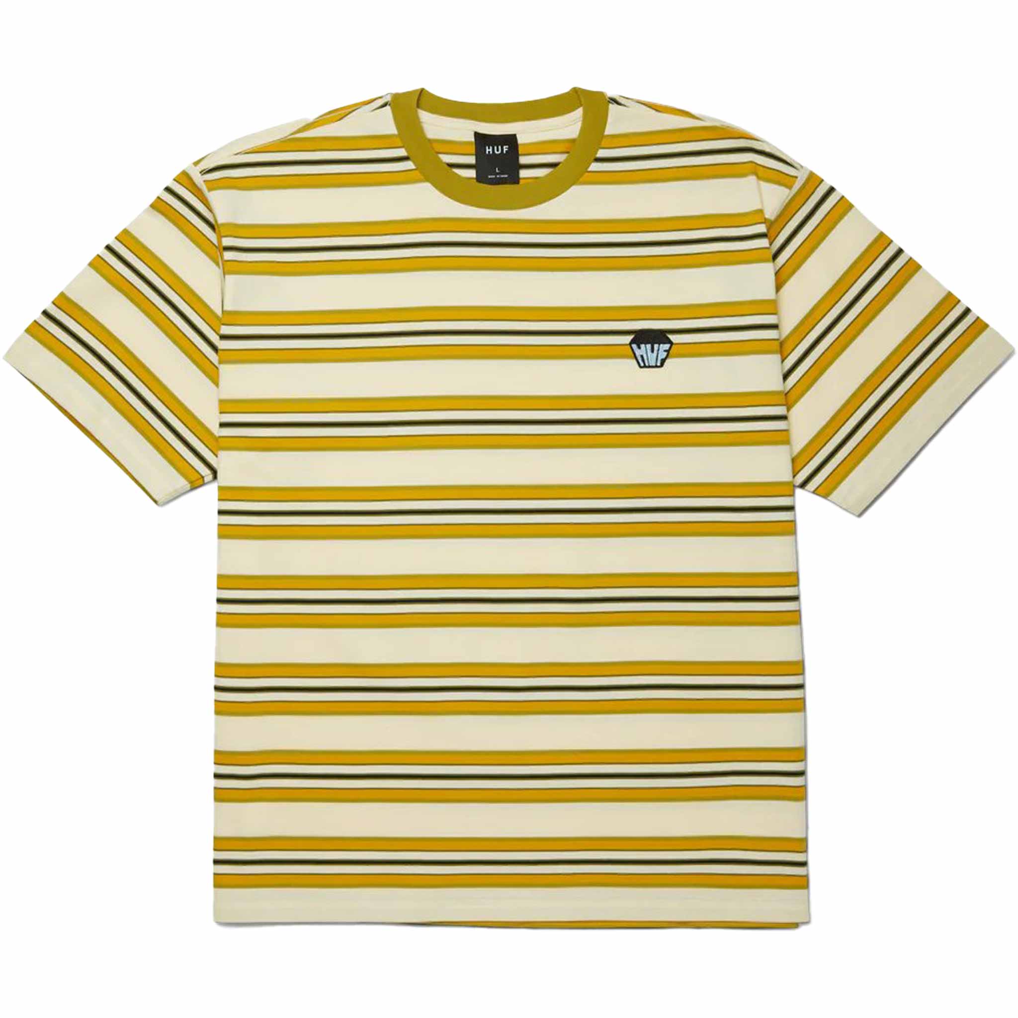 Huf Big Block Stripe Boxy Top Pale Yellow T Shirt