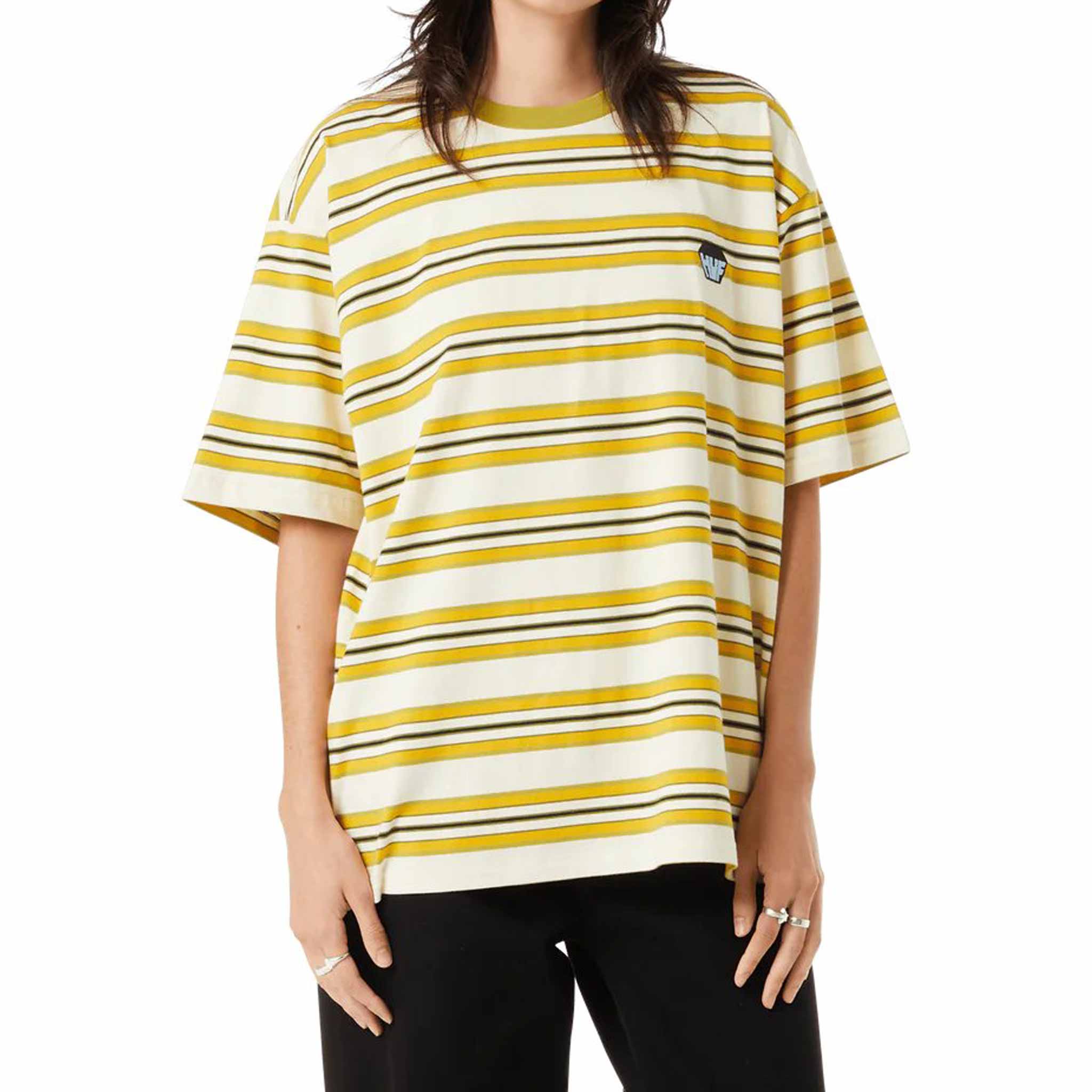 Huf Big Block Stripe Boxy Top Pale Yellow T Shirt