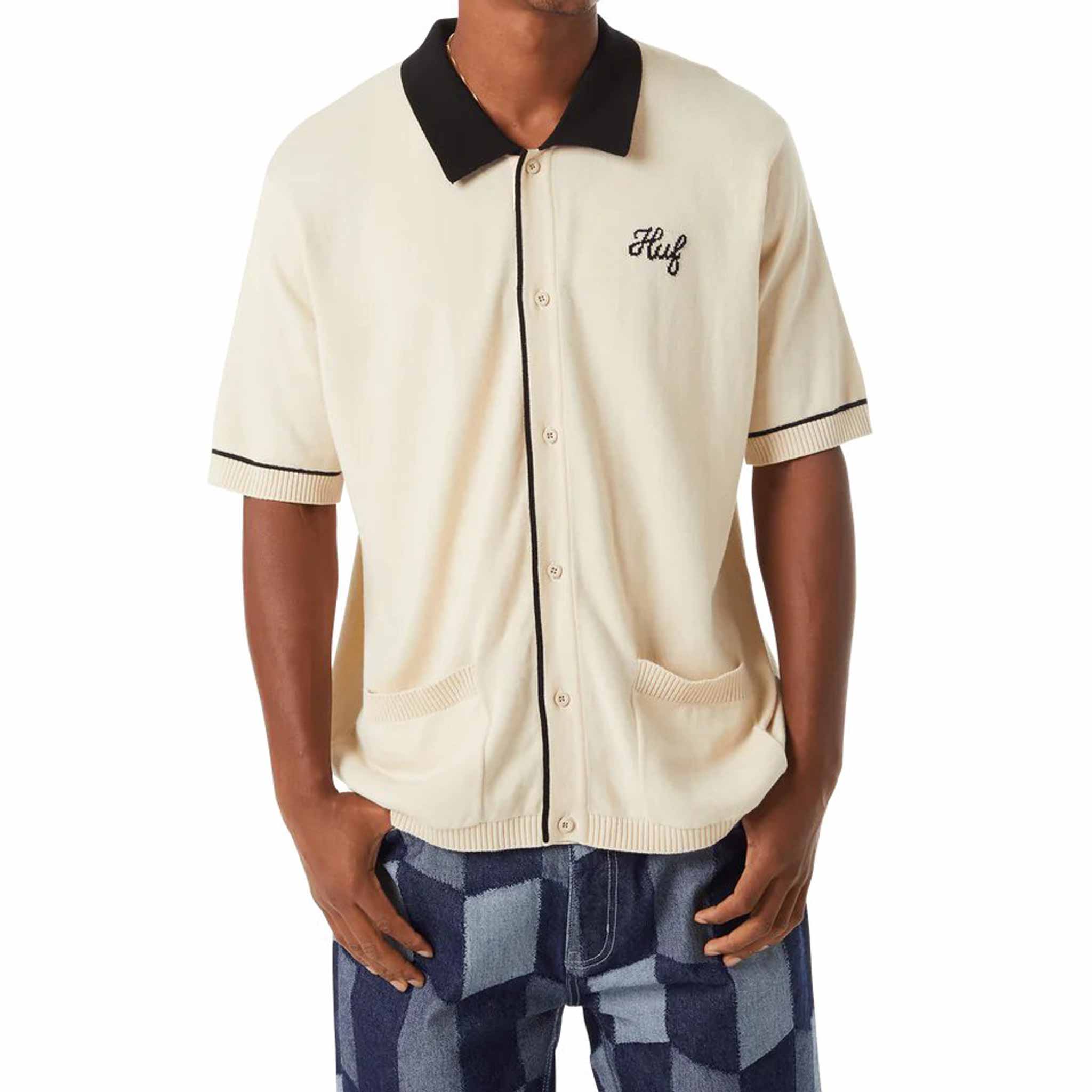 Huf Icarus Knit Button Up Top Natural Button Up