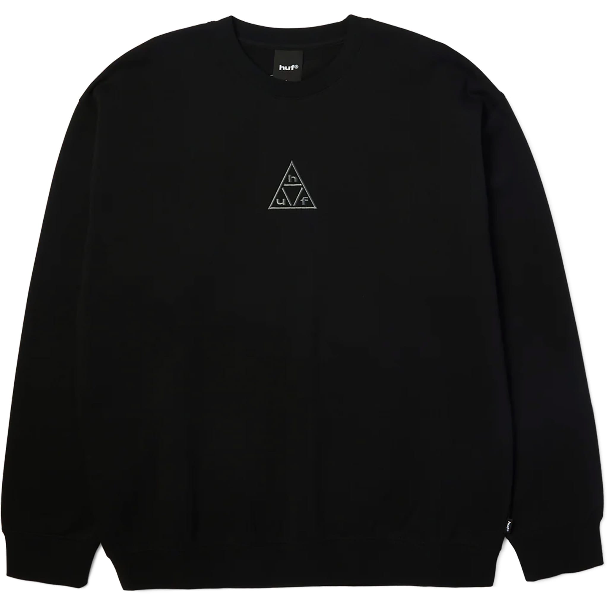 HUF Triple Triangle Embroidered Crew Black Grey Sweatshirts