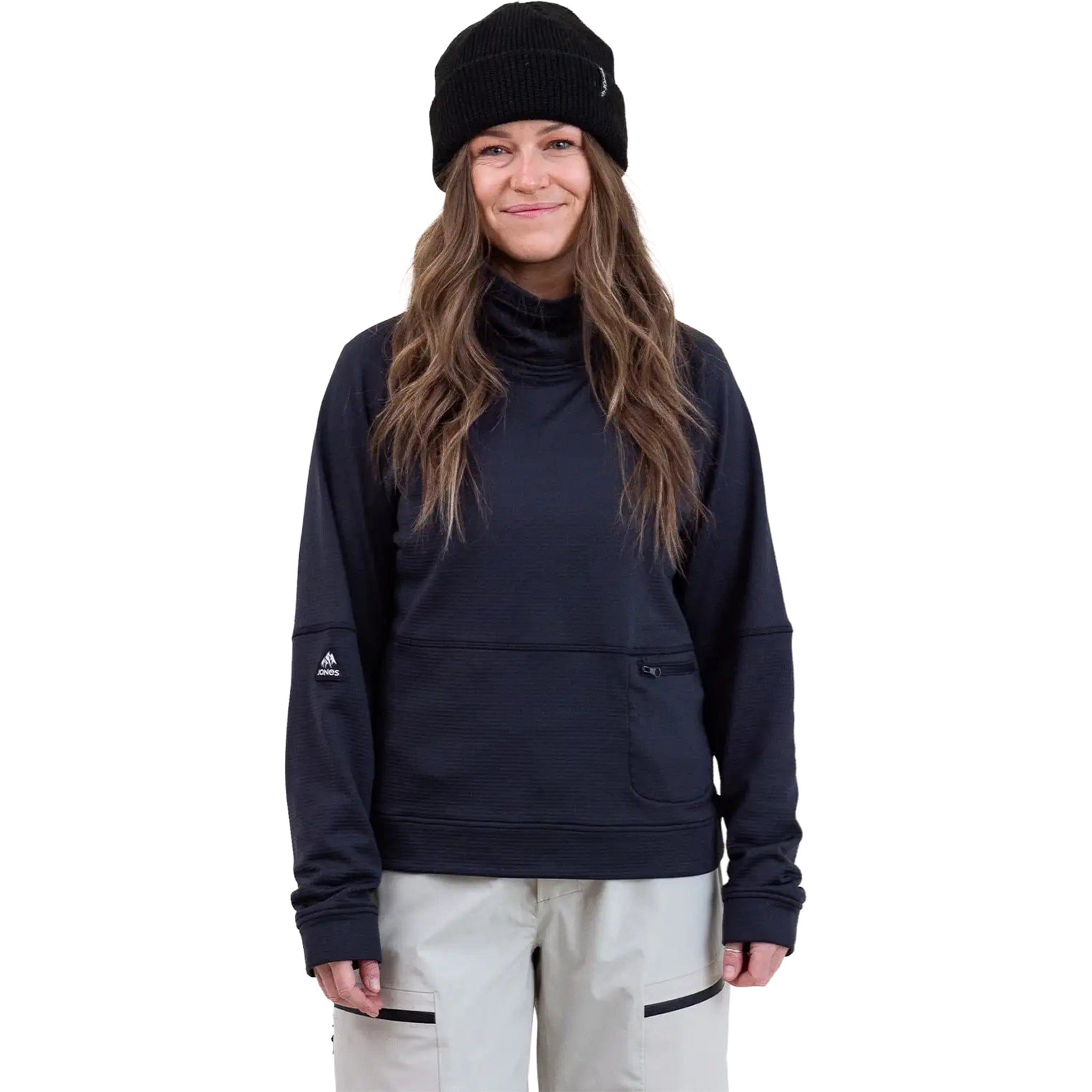 Jones Women's Flagship Recycled Grid Fleece 1/2 Zip Stealth Black Womens Thermal