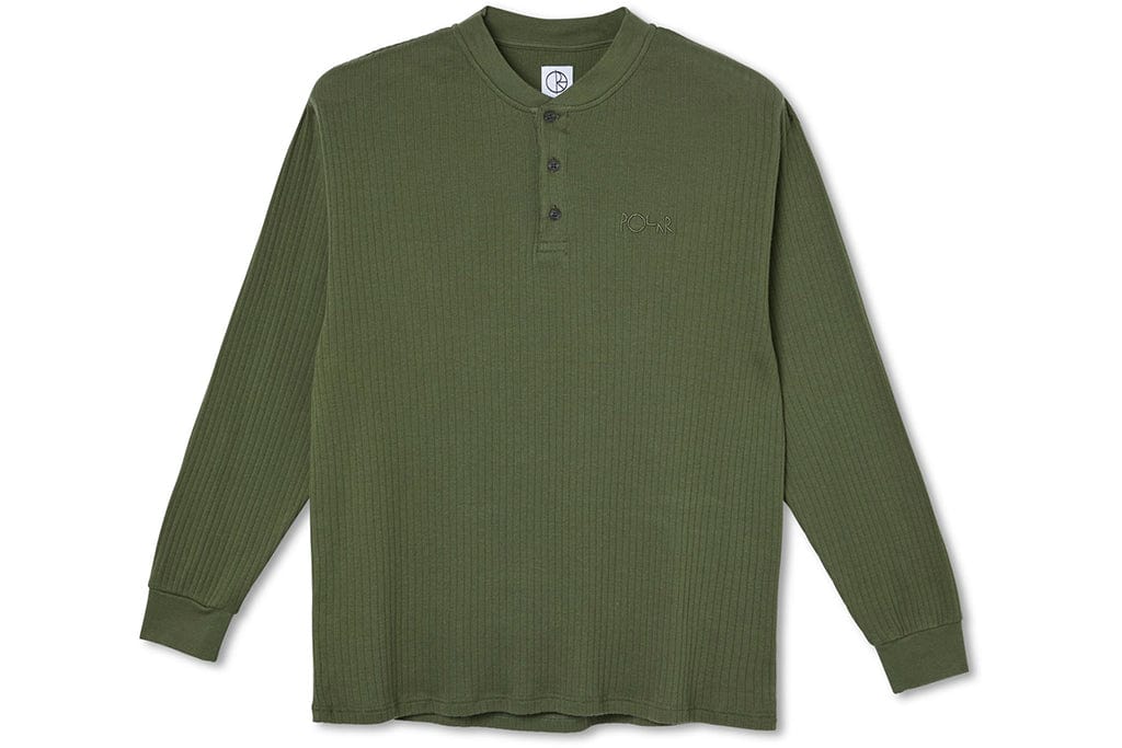 Polar Rib Henley Long Sleeve Uniform Green T Shirt