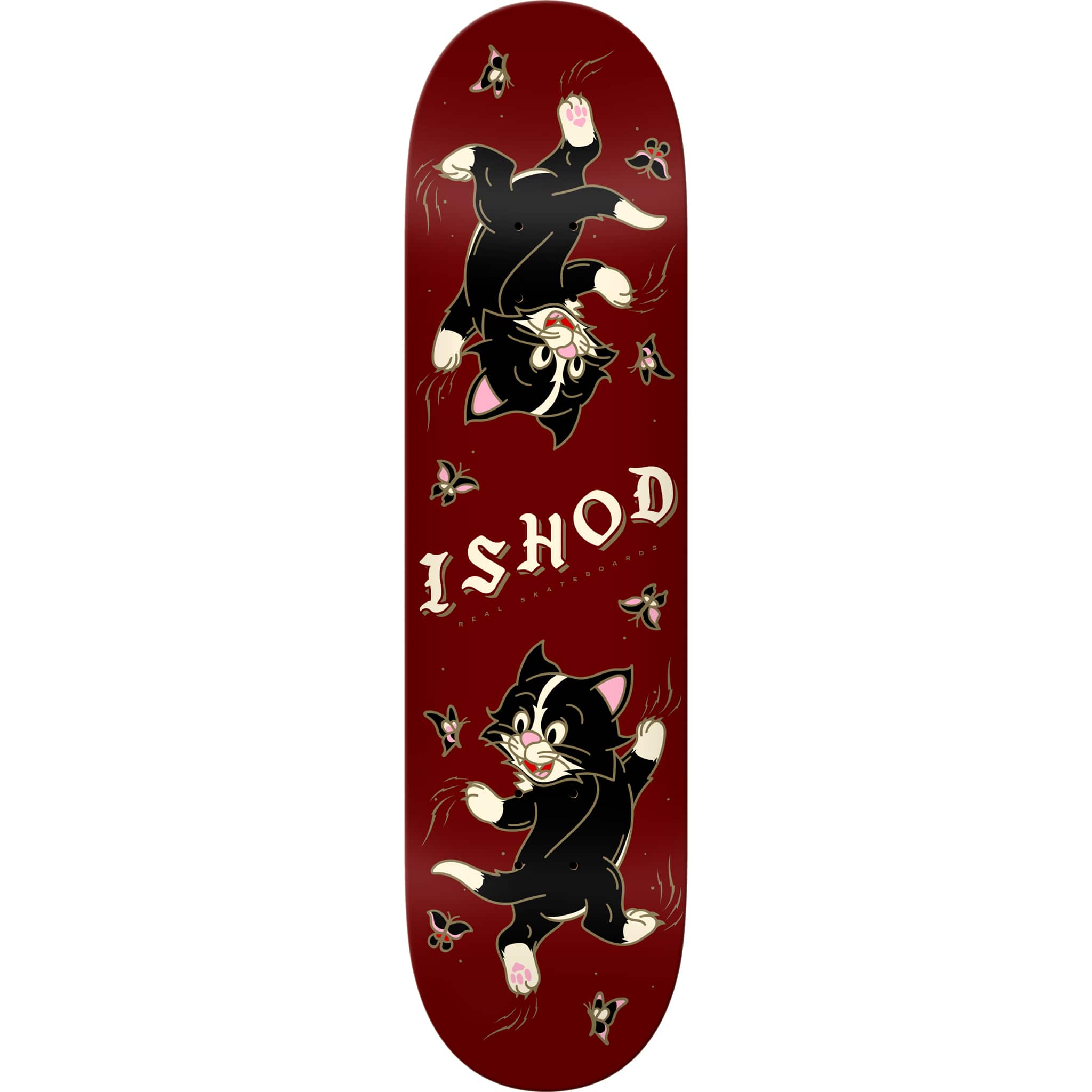 Real Ishod Wair Kitten Scratch Twin Tail Burgundy Skateboard Deck 8.25" Skateboard