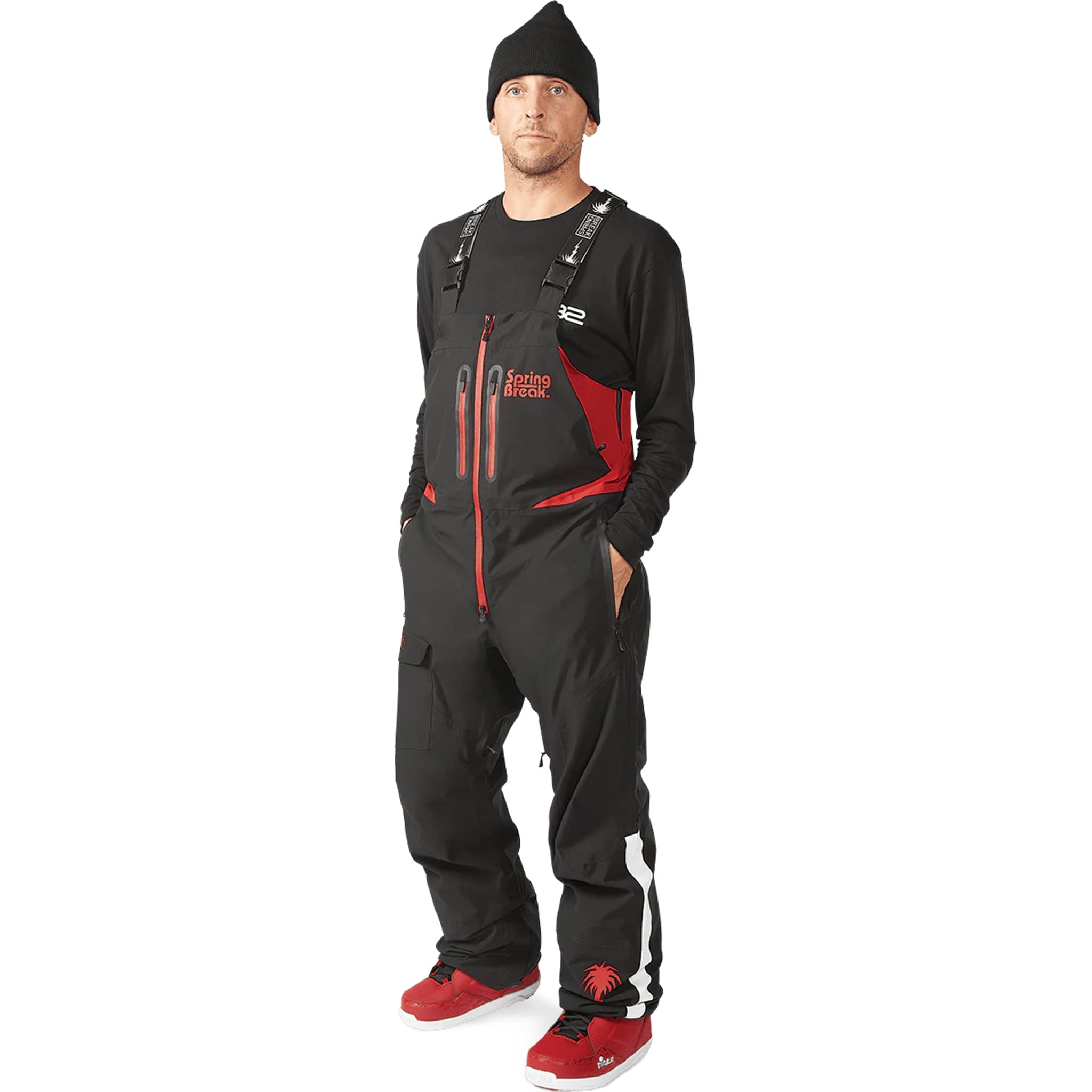 ThirtyTwo Spring Break X Powder Bib Red Black Mens Snowboard Pants