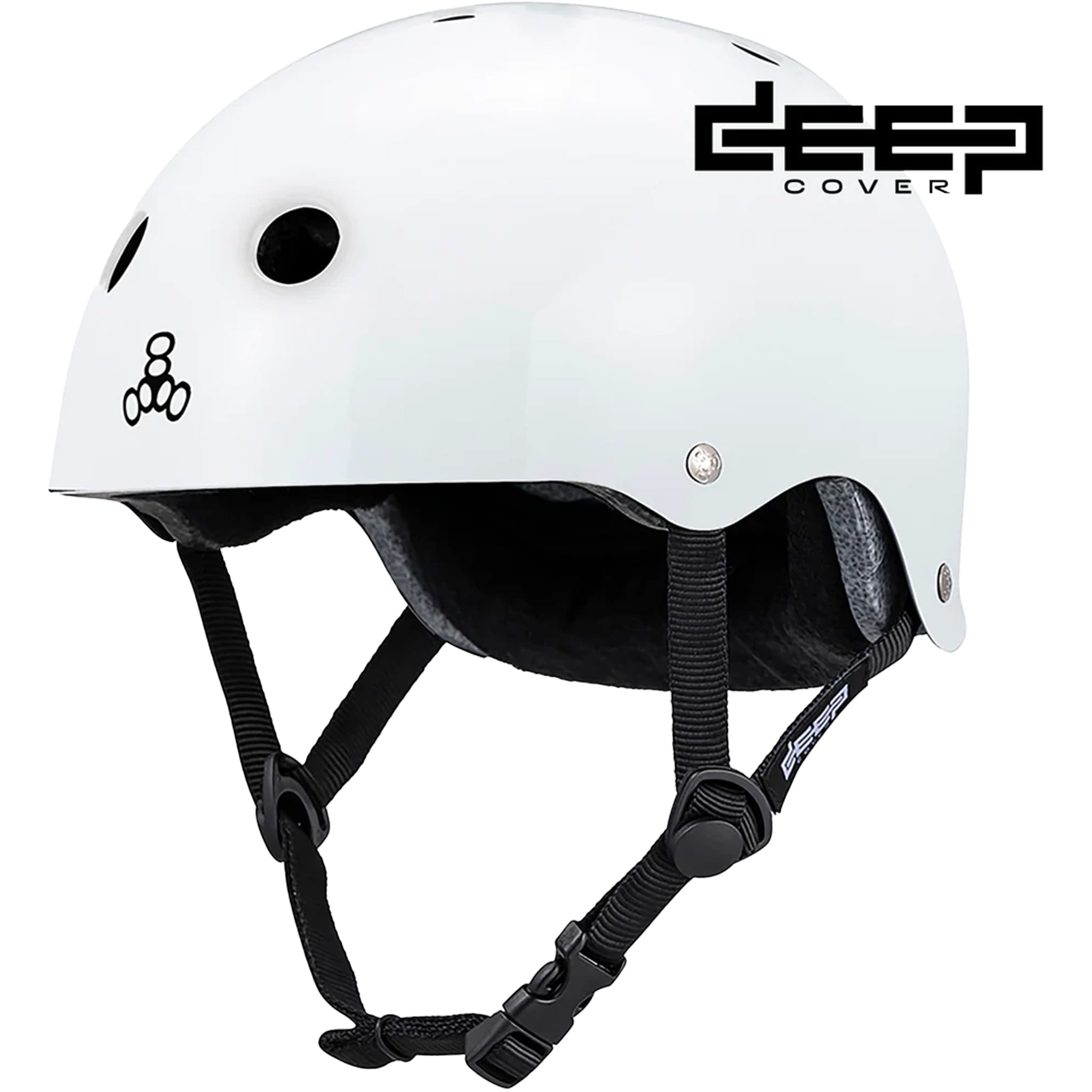 Triple 8 Deep Cover Helmet White Glossy Skateboard Helmet