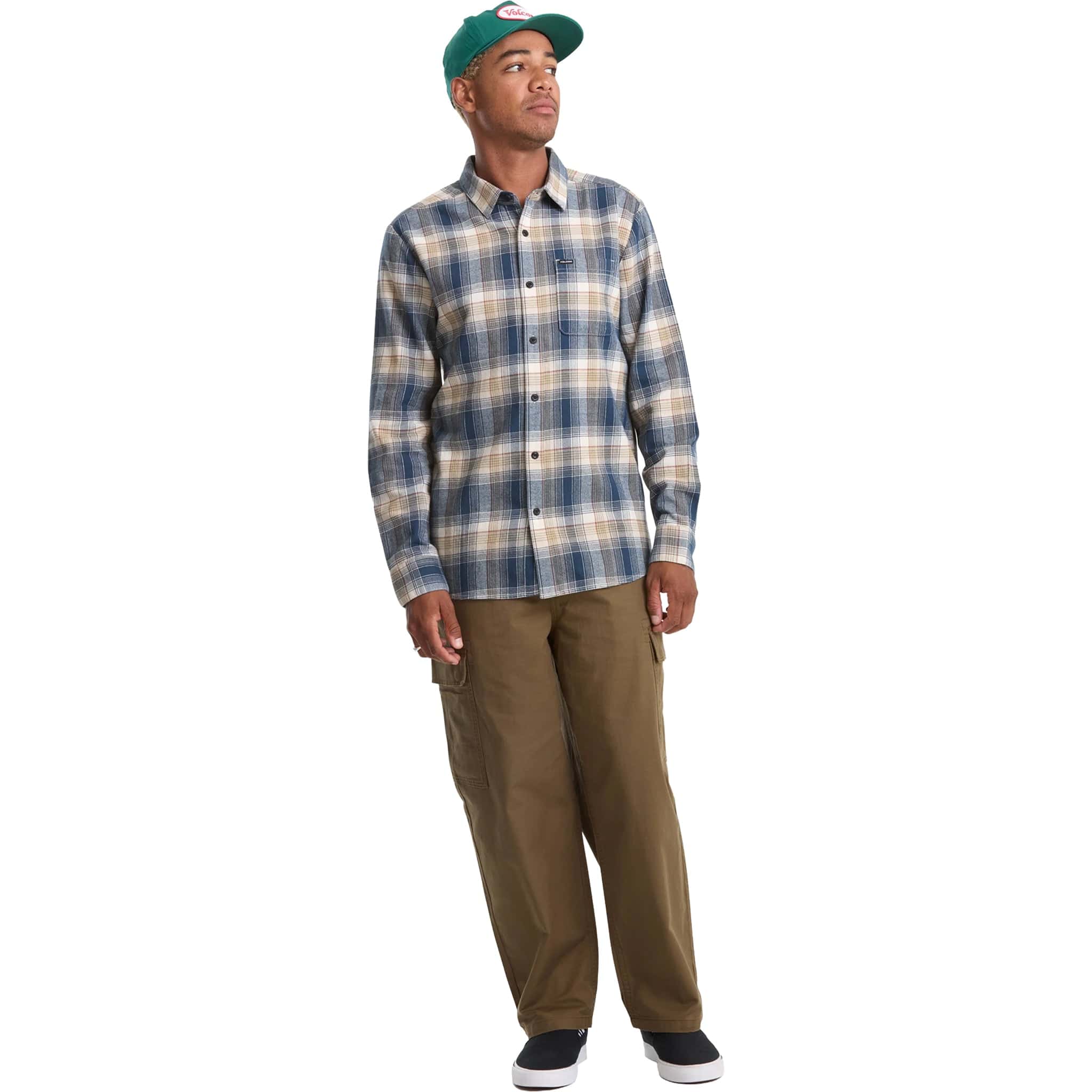 Volcom Caden Plaid Long Sleeve Button Up Shirt Dirty White Button Up