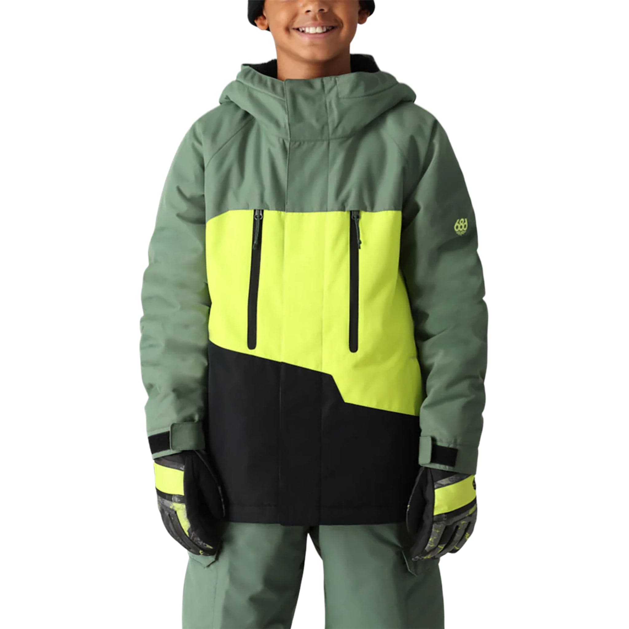 686 Boys' Geo Insulated Jacket Cypress Lime Colourblock Youth Jackets