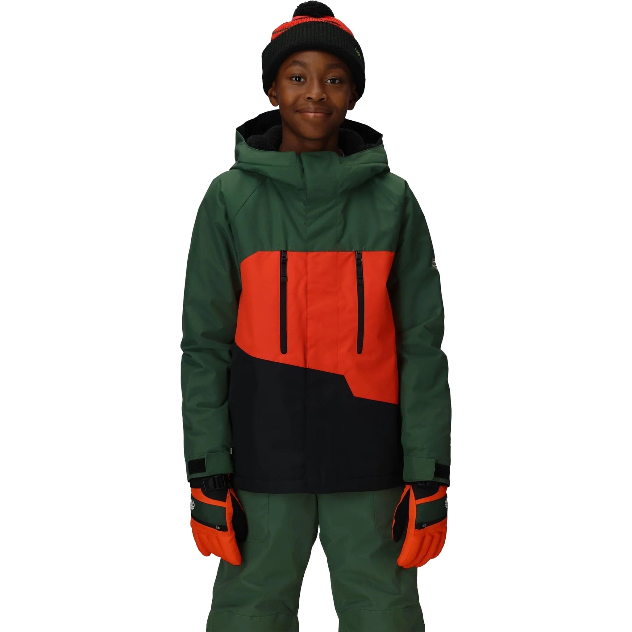 686 Boys' Geo Insulated Jacket Moss Green Colourblock Youth Jackets