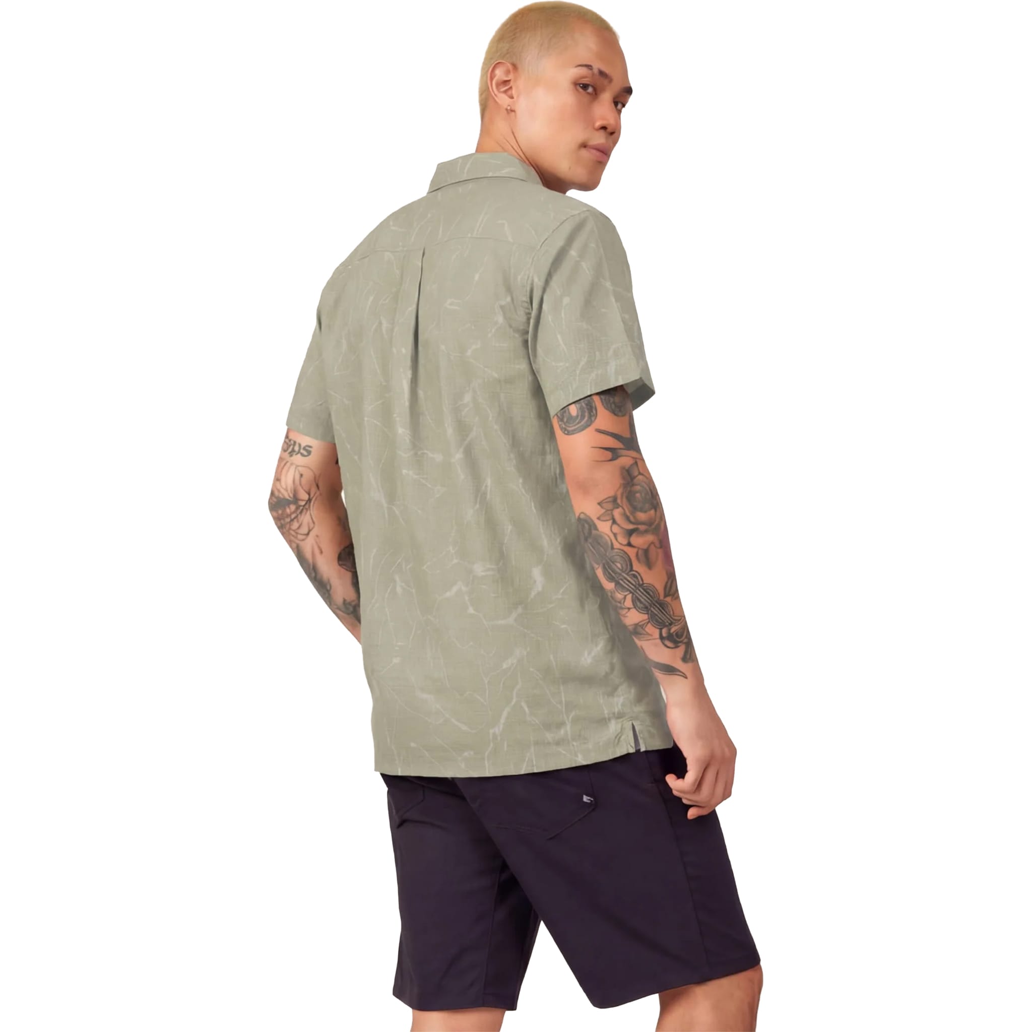 686 Nomad Perforated Button Down Shirt Fatigue Green Marble Button Up