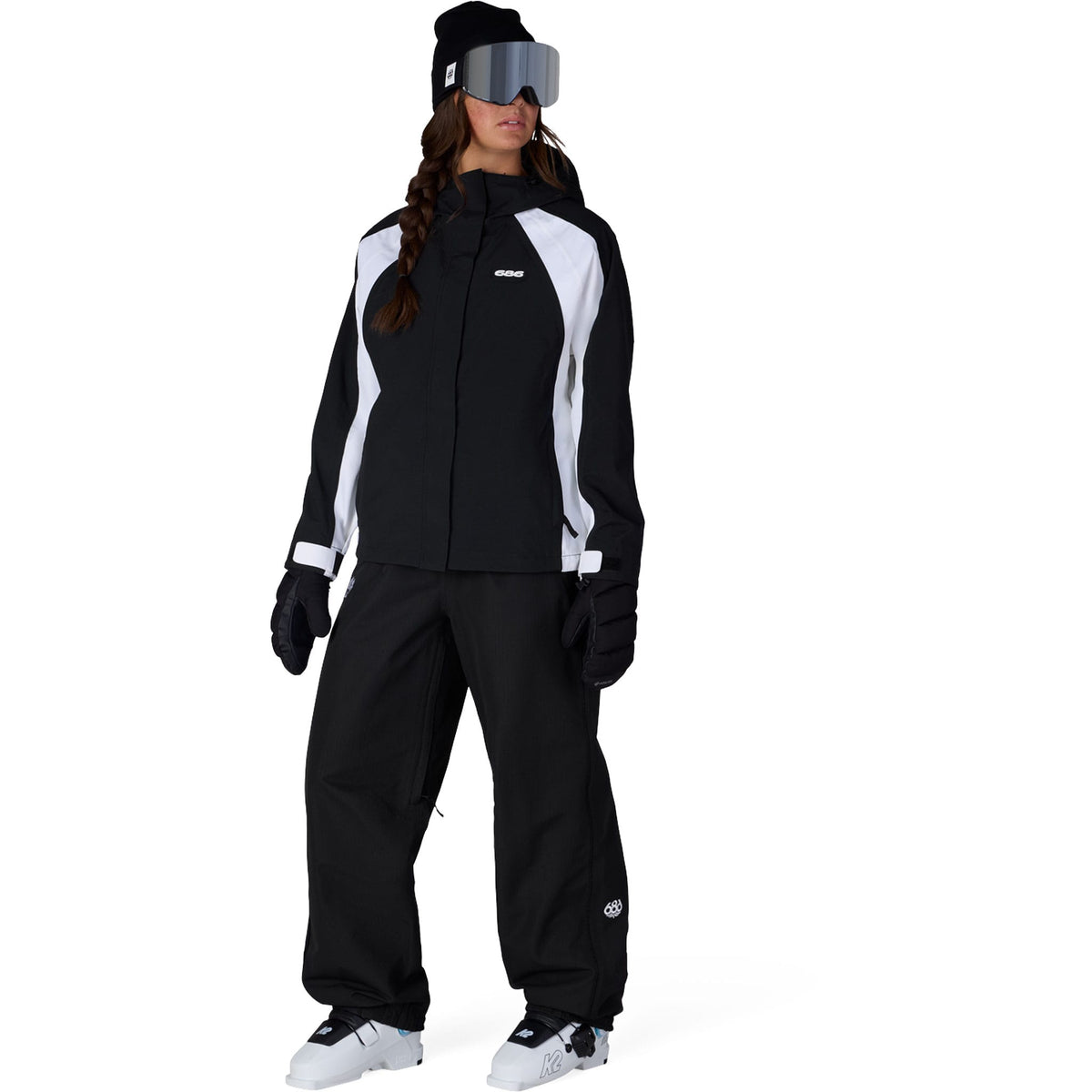 686 Women's Hologram Shell Jacket Black White Colorblock 2027 Womens Snowboard Jackets