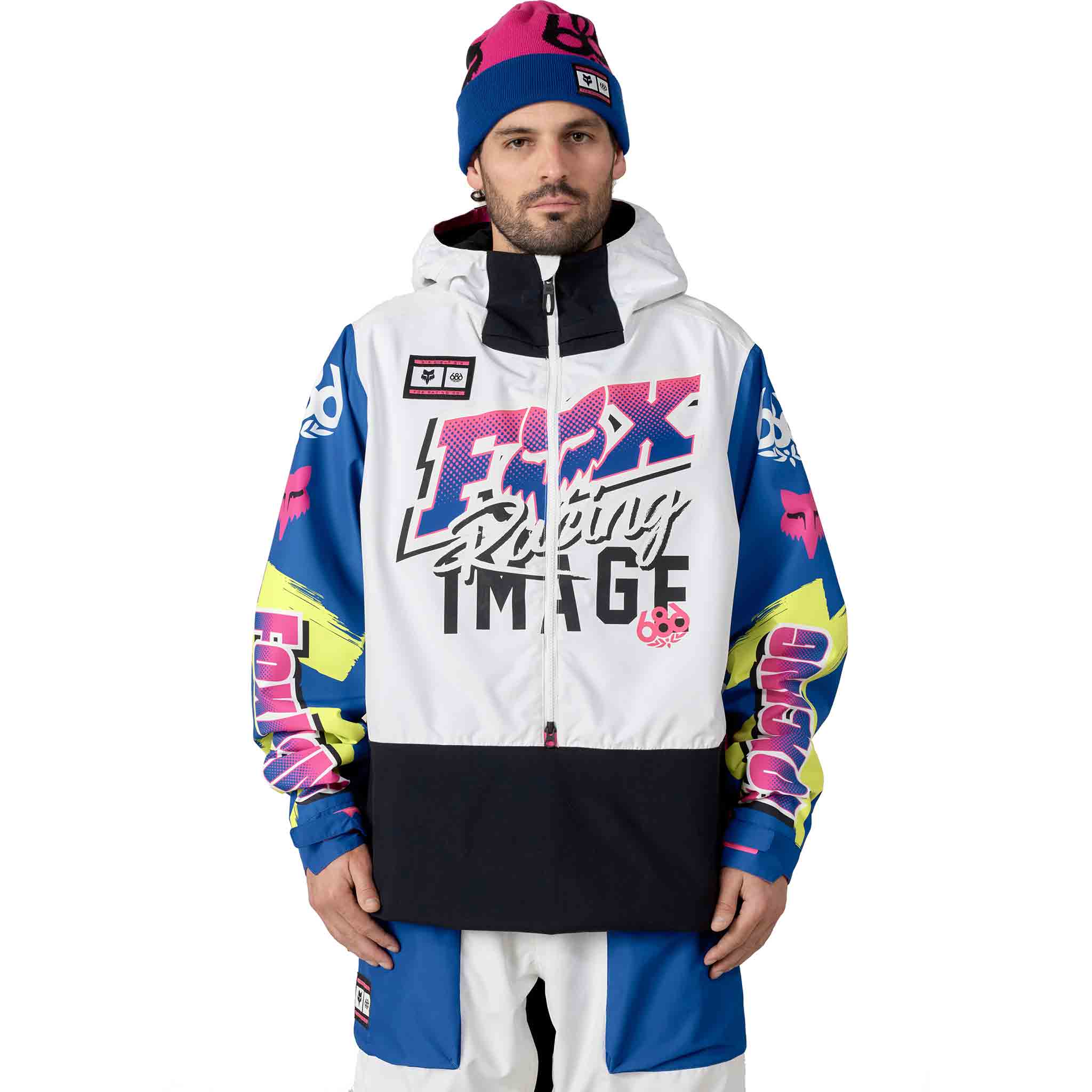 686 X Fox Racing Shell Anorak Fox Racing White Colourblock 2026 Mens Snowboard Coat
