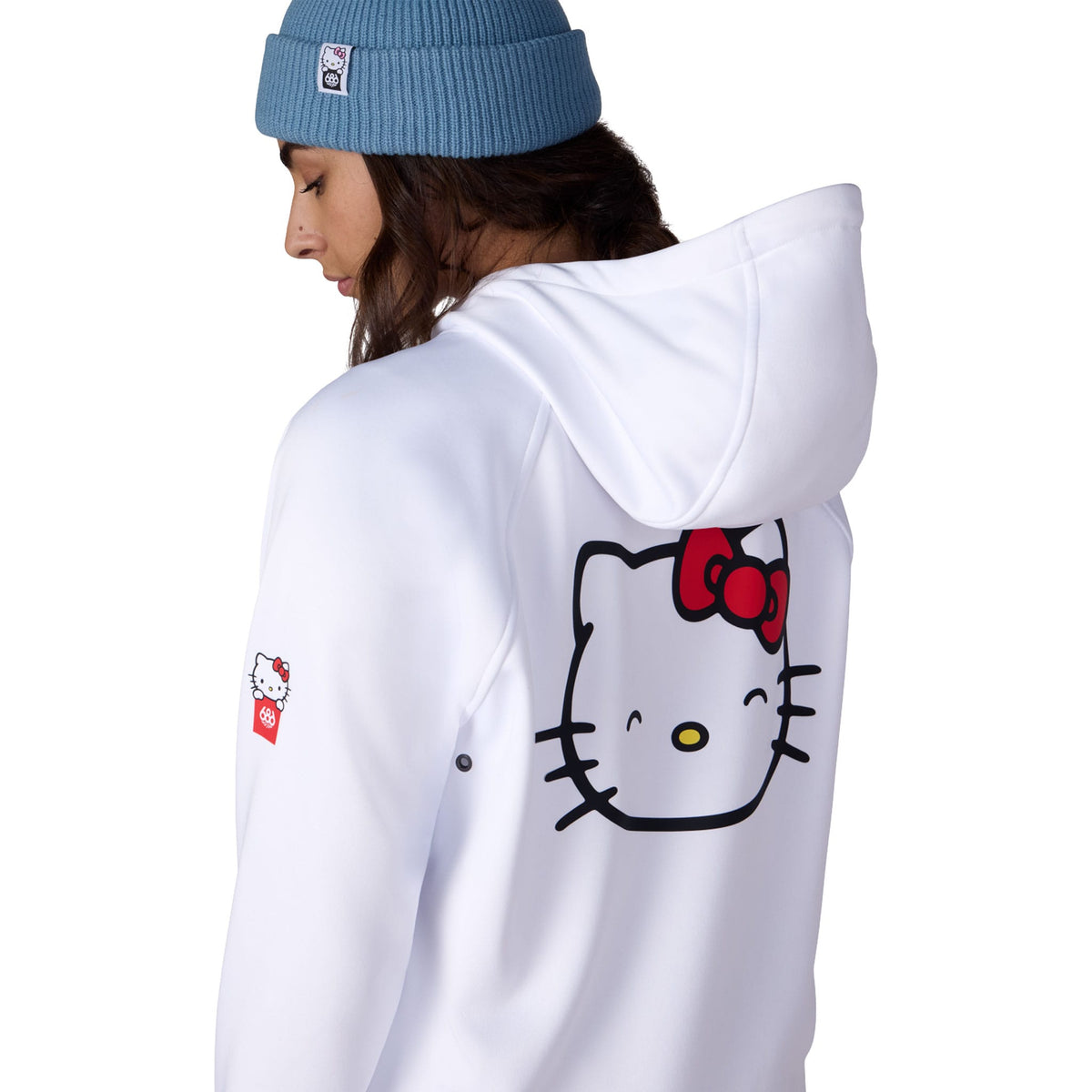 686 X Hello Kitty Women's Bonded Fleece Pullover Hoody White Red 2027 Sweatshirts