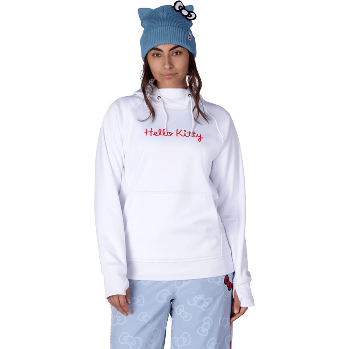 686 X Hello Kitty Women's Bonded Fleece Pullover Hoody White Red 2027 Sweatshirts