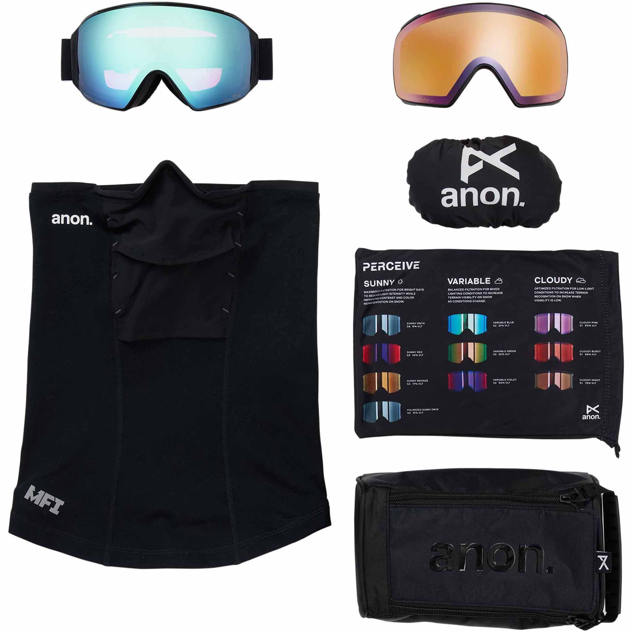Anon M4 Toric Low Bridge Goggle + Bonus Lens + MFI Face Mask Black Perceive Variable Blue 2026 Goggles