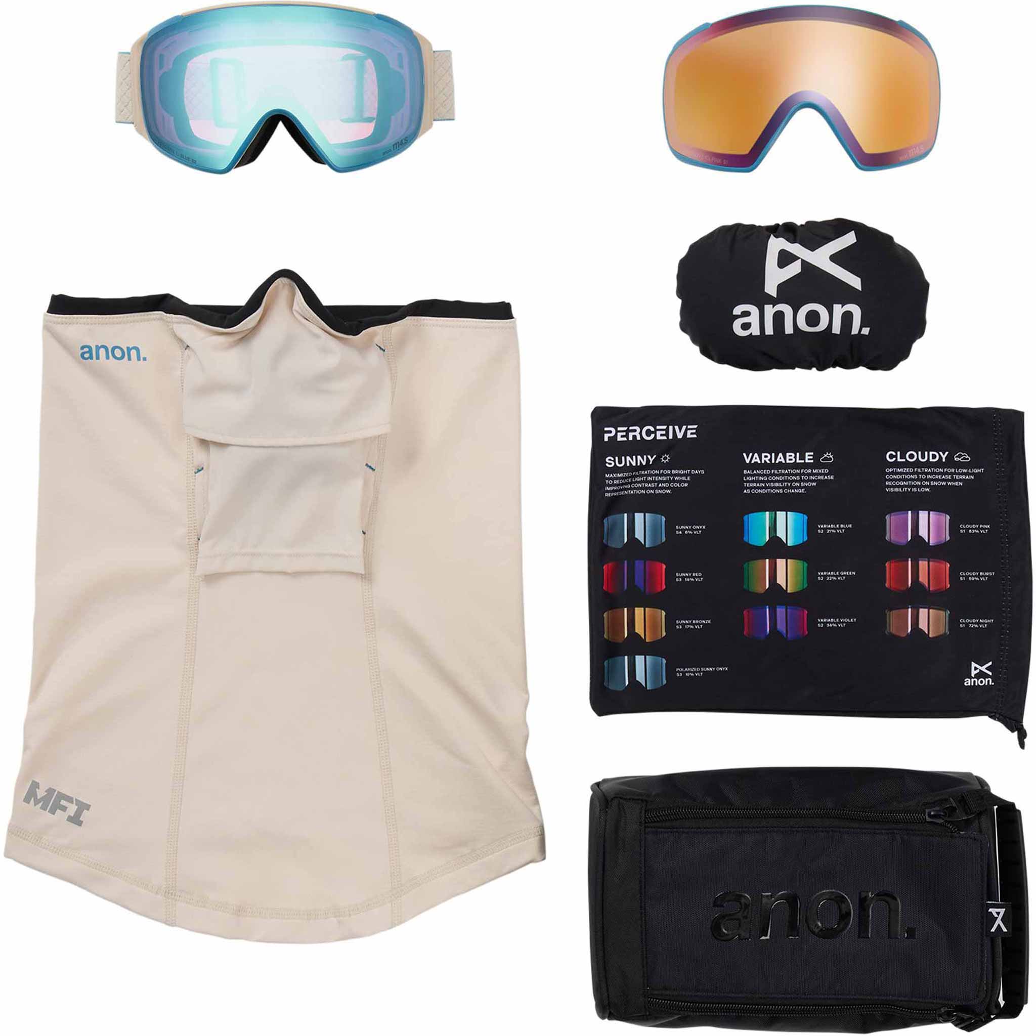 Anon M4S Toric Low Bridge Goggle + Bonus Lens + MFI Face Mask Oat Perceive Variable Blue 2026 Goggles