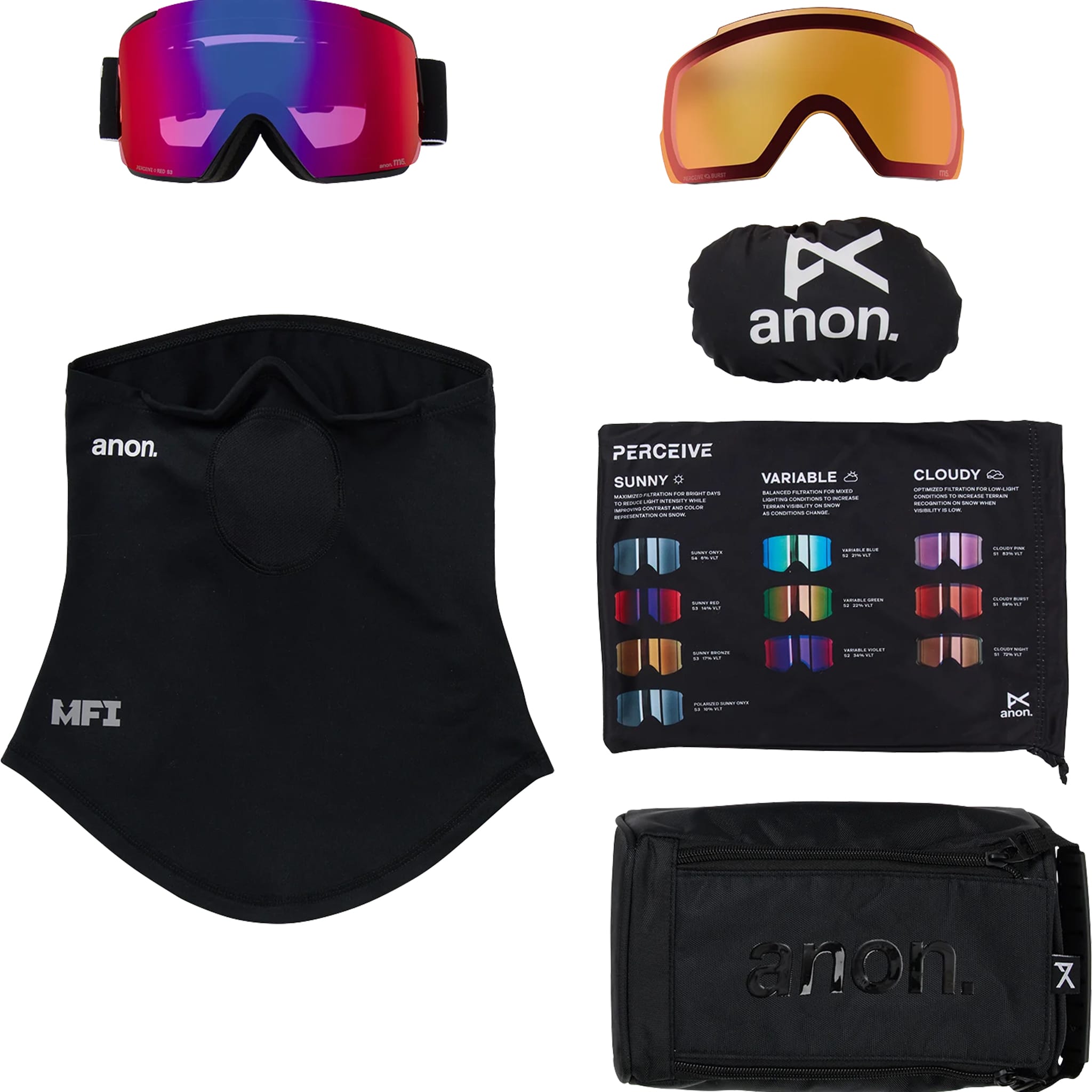 Anon M5 Goggle Black Perceive Sunny Red + Bonus Lens + MFI Face Mask 2027 Goggles