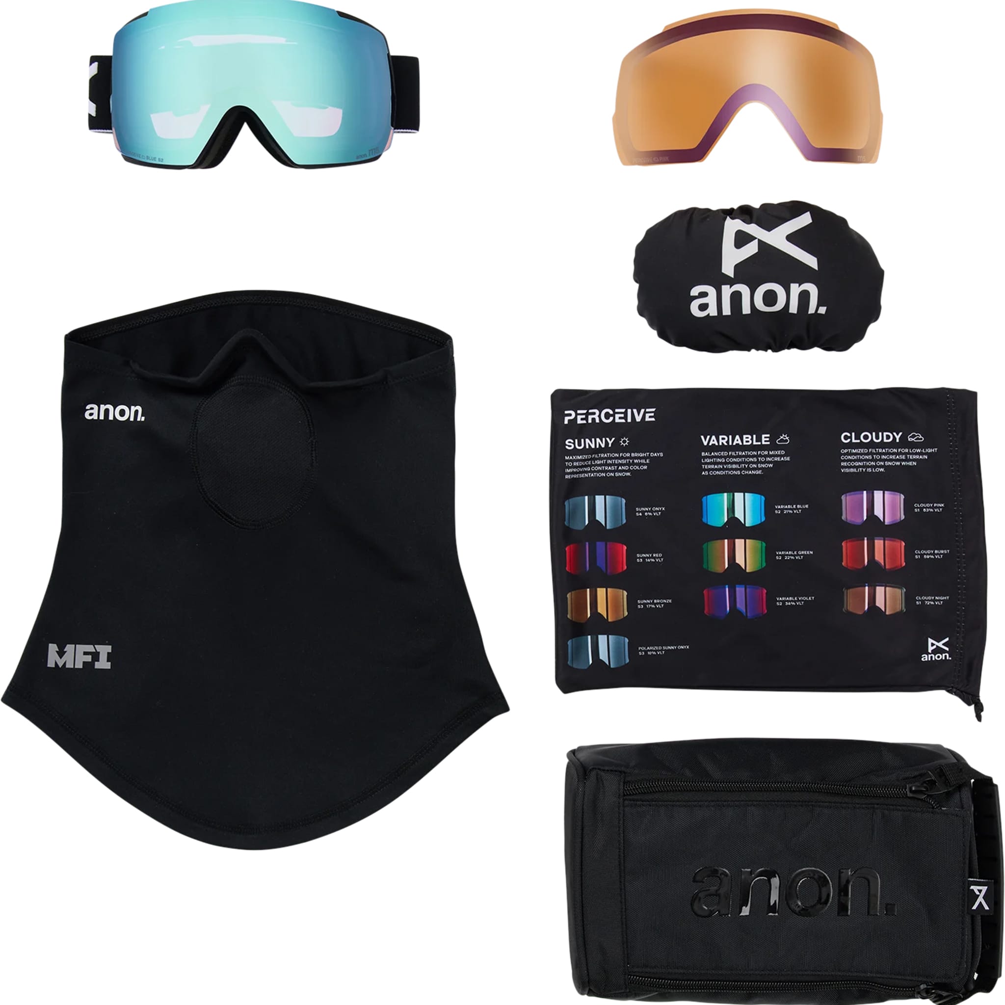 Anon M5 Goggle Black Perceive Variable Blue + Bonus Lens + MFI Face Mask 2027 Goggles