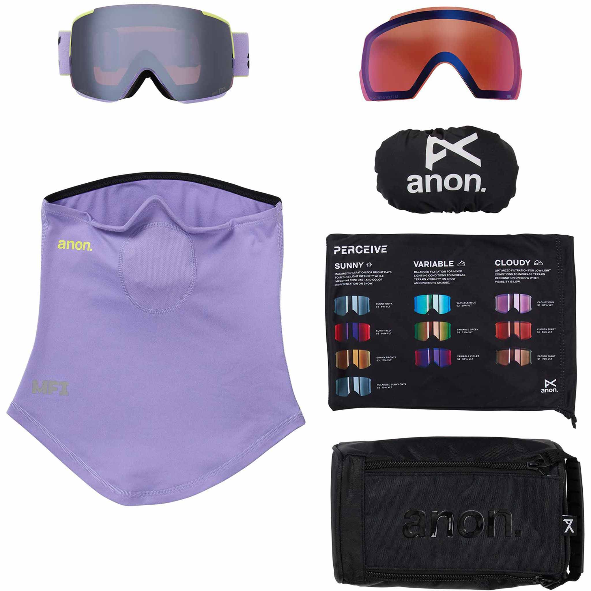 Anon M5 Low Bridge Goggle + Bonus Lens + MFI Face Mask Hyper Lilac Perceive Sunny Onyx 2026 Goggles