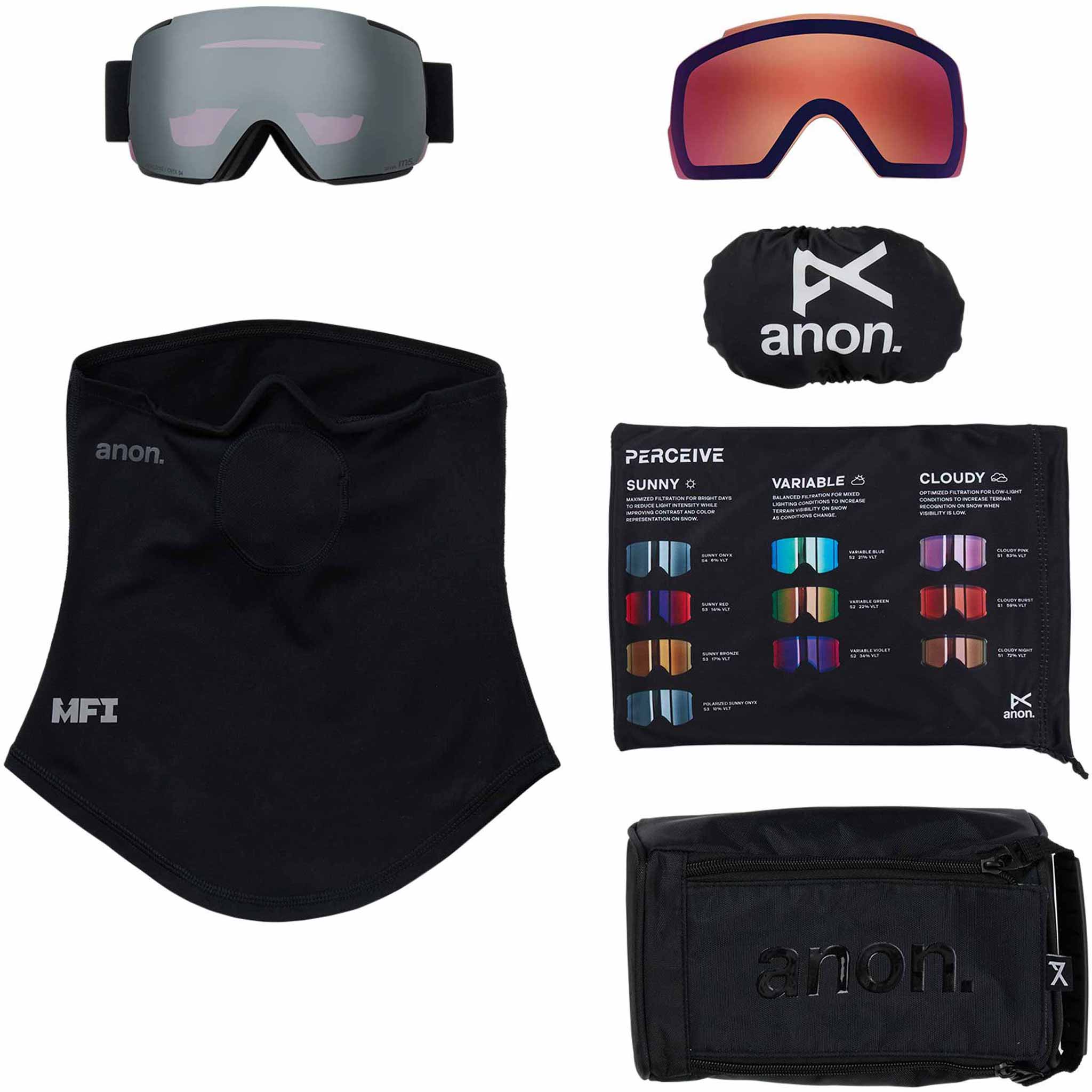Anon M5 Low Bridge Goggle + Bonus Lens + MFI Face Mask Smoke Perceive Sunny Onyx 2026 Goggles