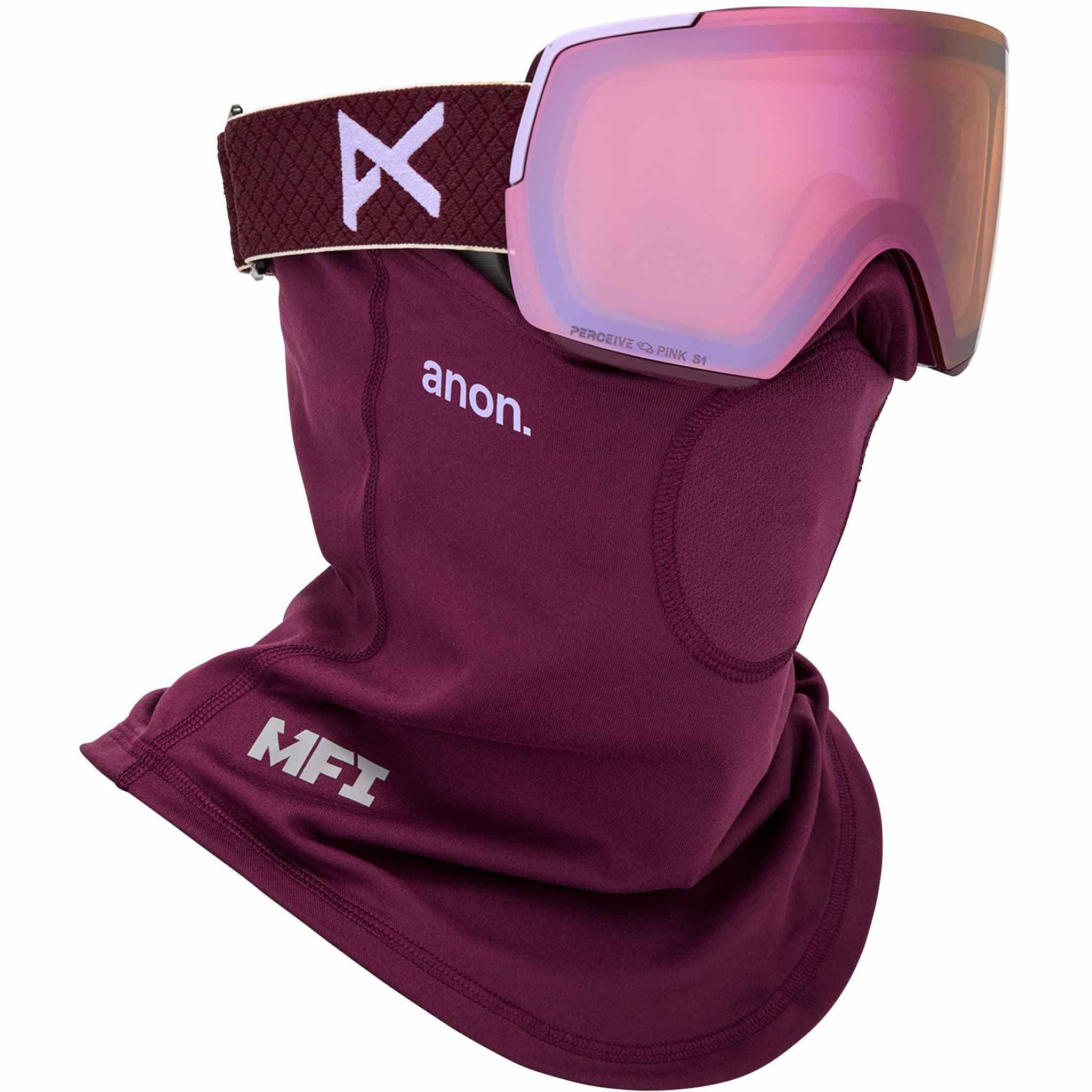 Anon M5S Low Bridge Goggle + Bonus Lens + MFI Face Mask Deep Cherry Perceive Cloudy Pink 2026 Goggles