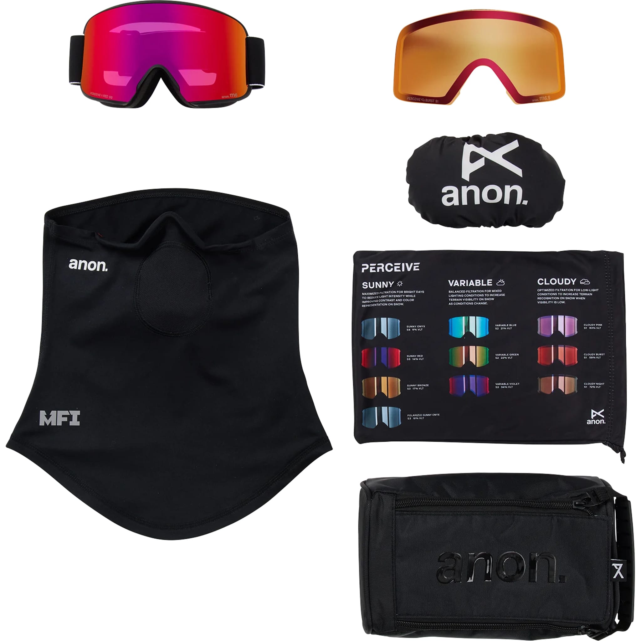 Anon M6 Goggle Black Perceive Sunny Red + Bonus Lens + MFI Face Mask 2027 Goggles