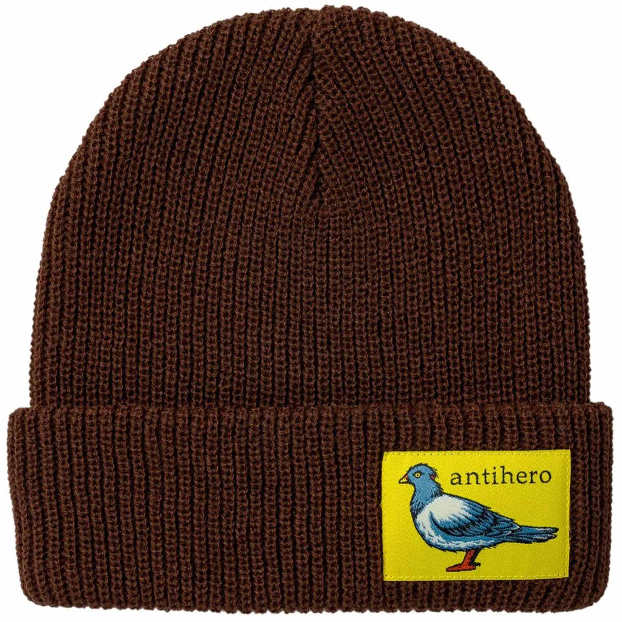 Anti Hero Lil Pigeon Label Cuff Beanie Brown Yellow Beanie