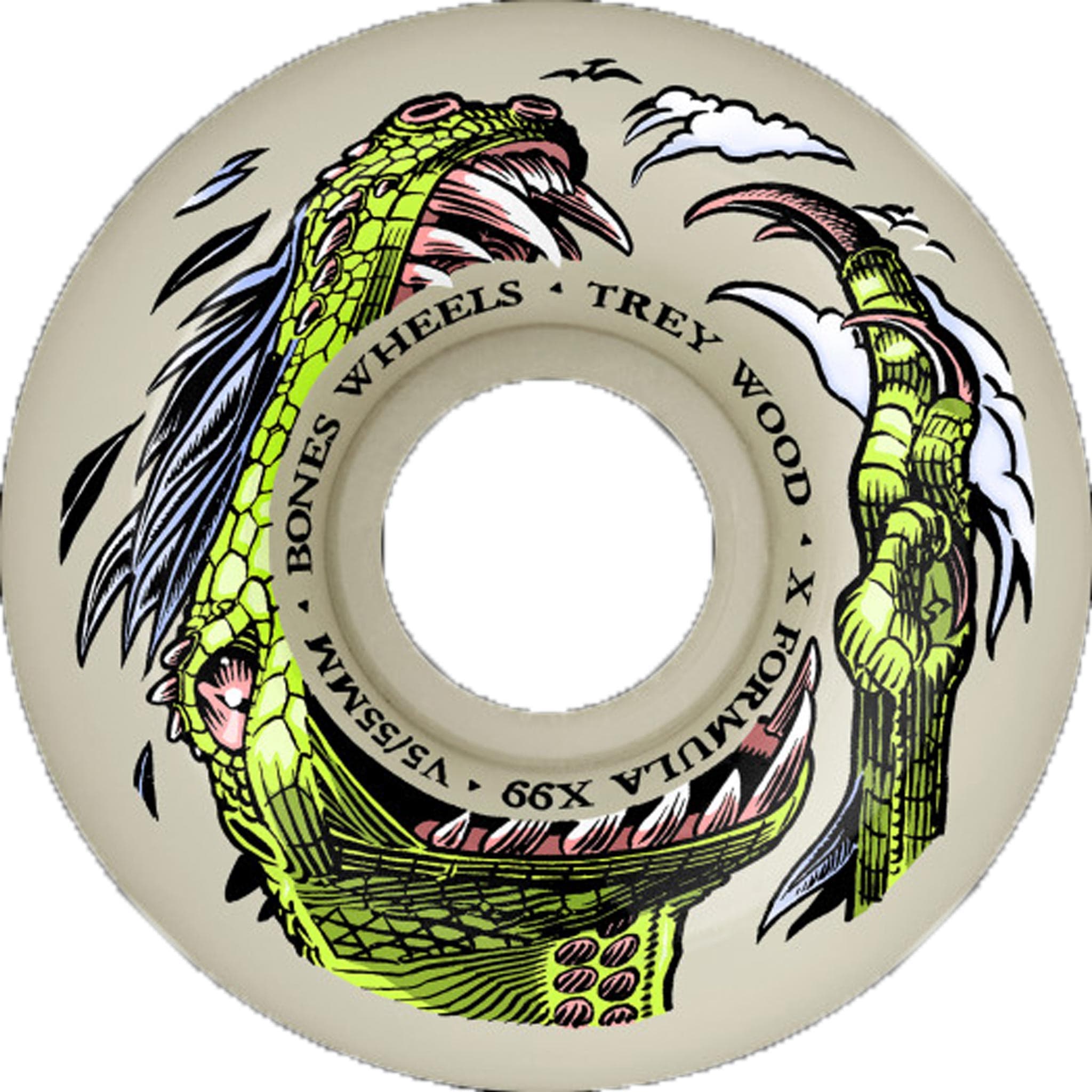 Bones Wood Dino-Sortas X-Formula V5 Sidecut 55mm 99a Wheels Natural Skateboard Wheels