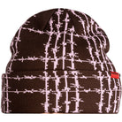 Corduroy Barbed Plaid Beanie Brown Beanie