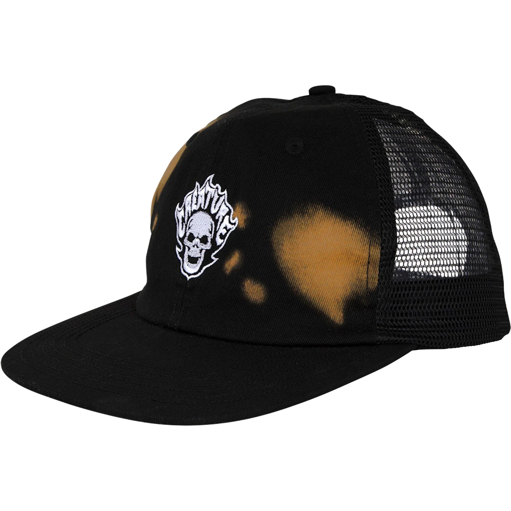 Creature Bonehead Flame Wash Trucker Hat Greasy Black Hats