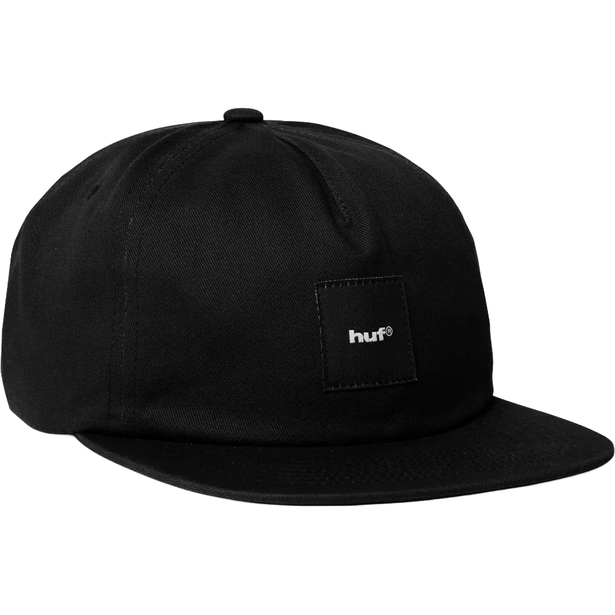Huf Box Logo Snapback Hat Black Black Hats