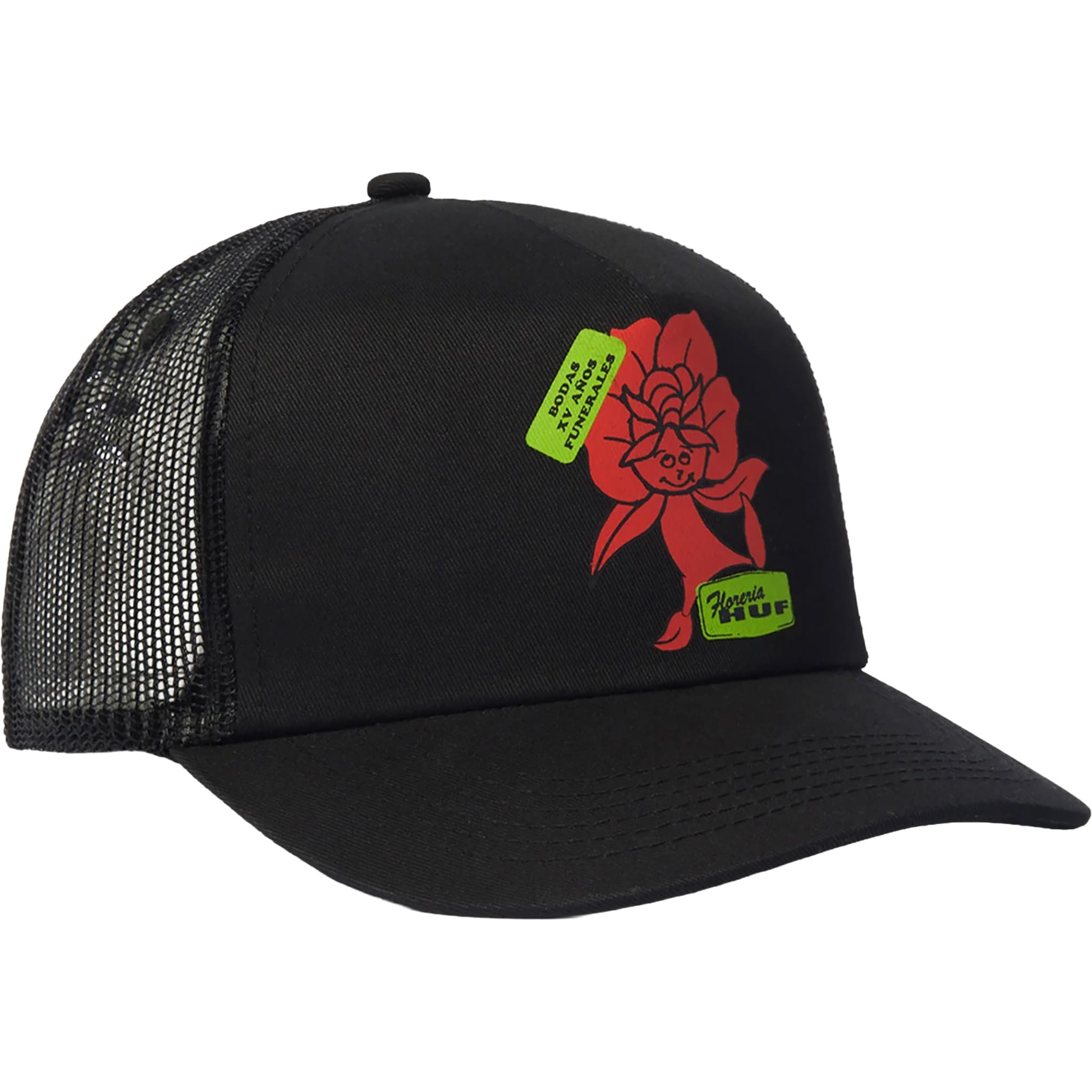 HUF Flower District Trucker Hat Black Hats