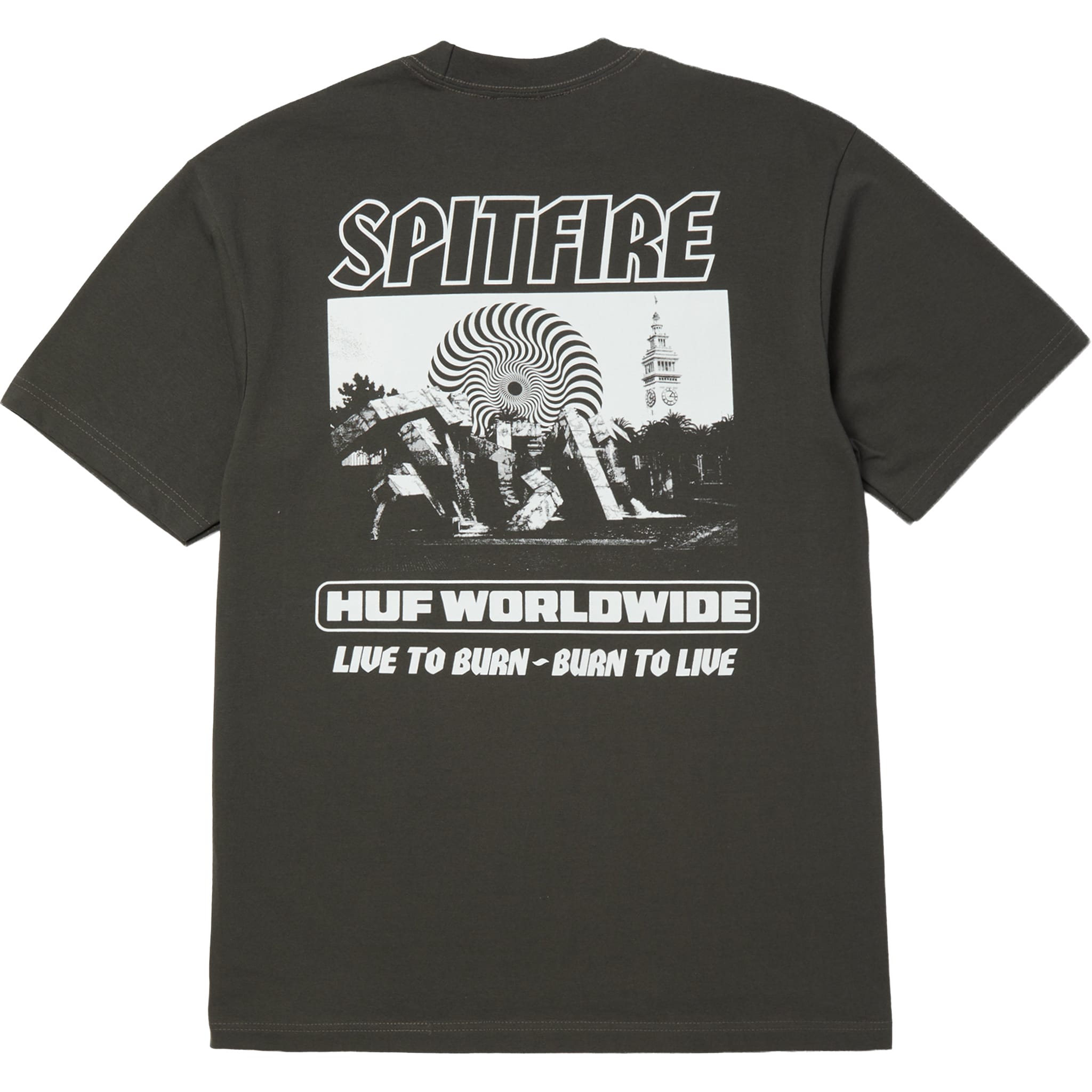 Huf x Spitfire Burn Heavyweight T-Shirt Washed Black T Shirt