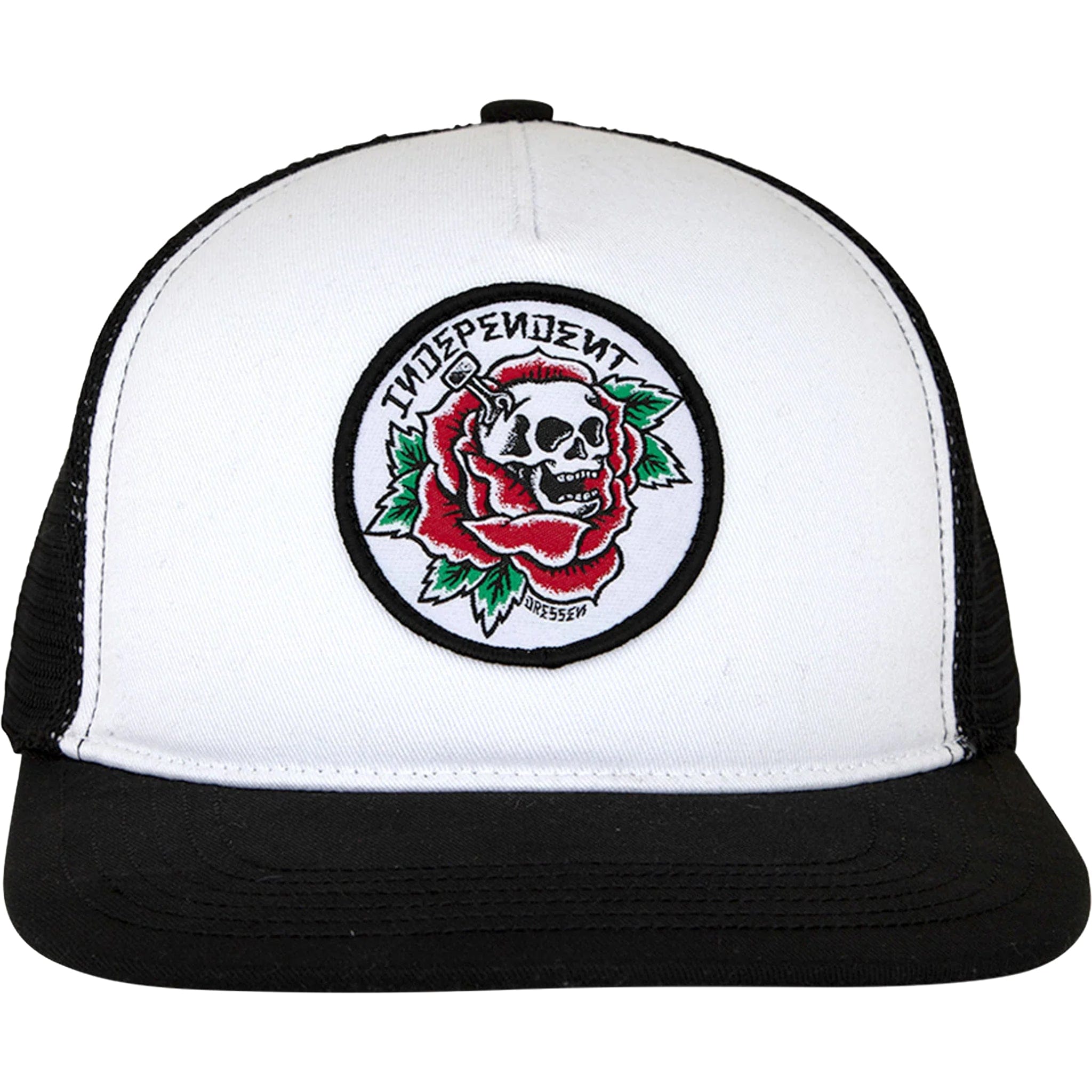 Independent Dressen Skull Rose Snapback Hat White Black Hats